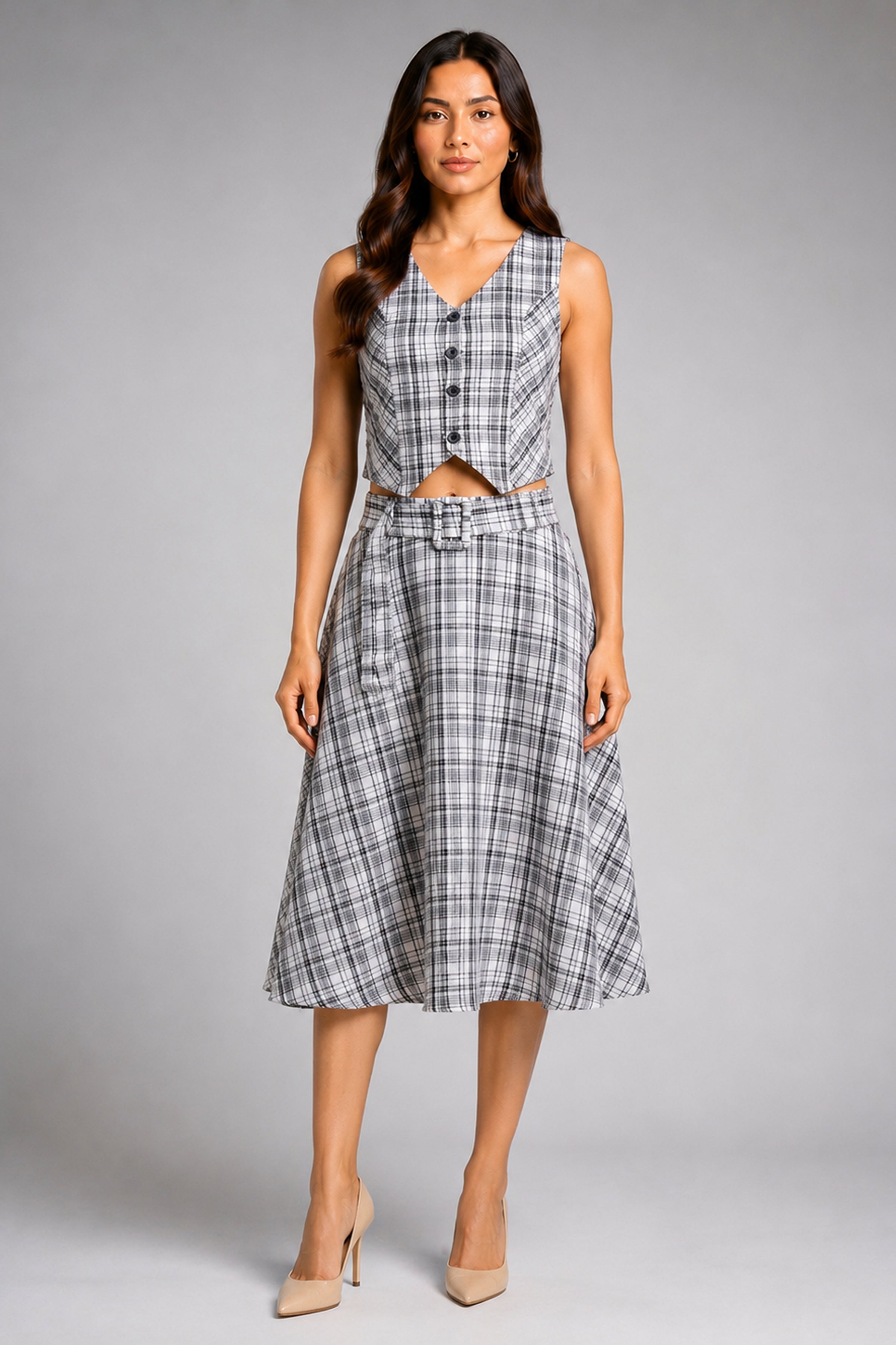 Envogue Formal Check Waist Coat - Off White