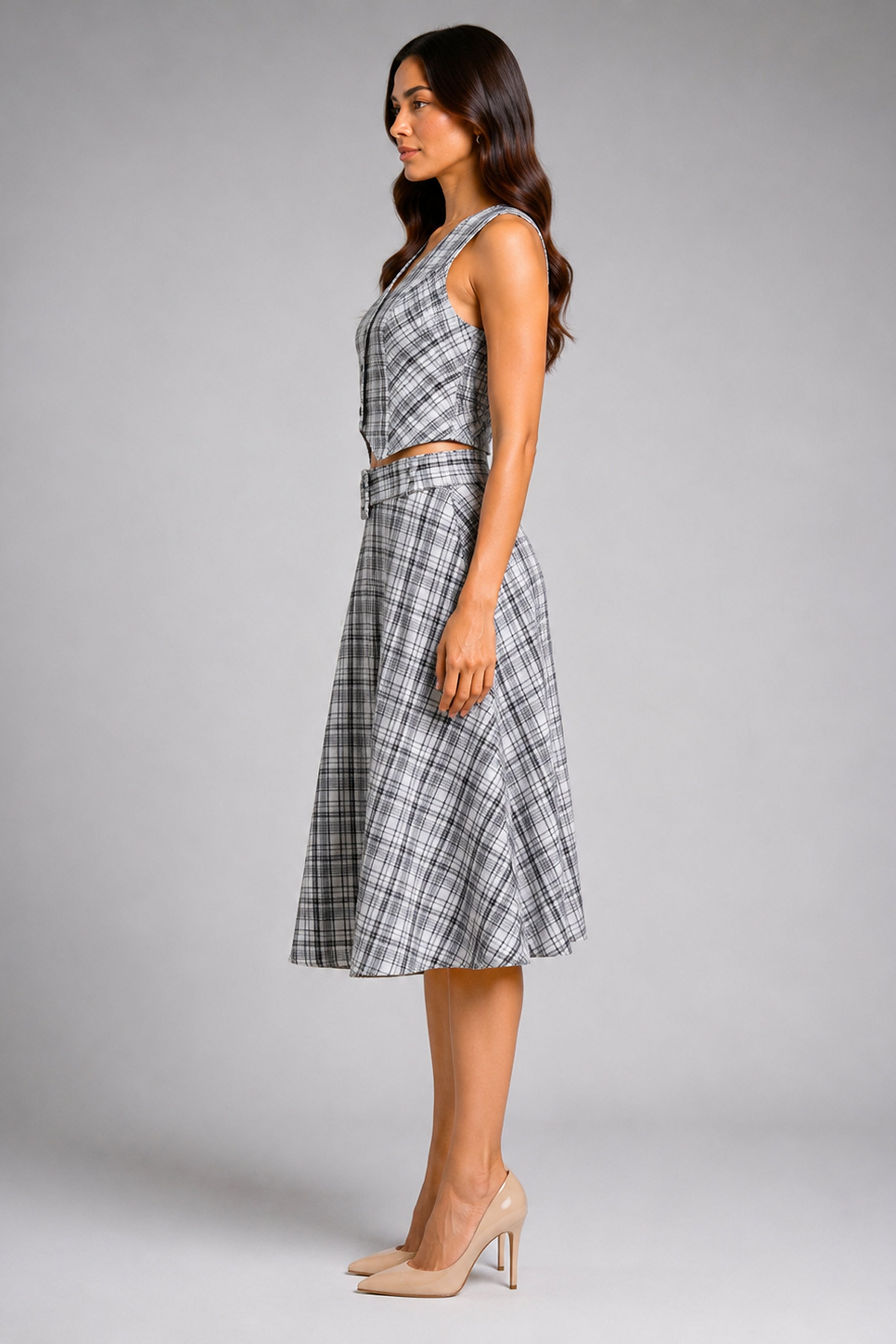 Envogue Formal Check Waist Coat - Off White