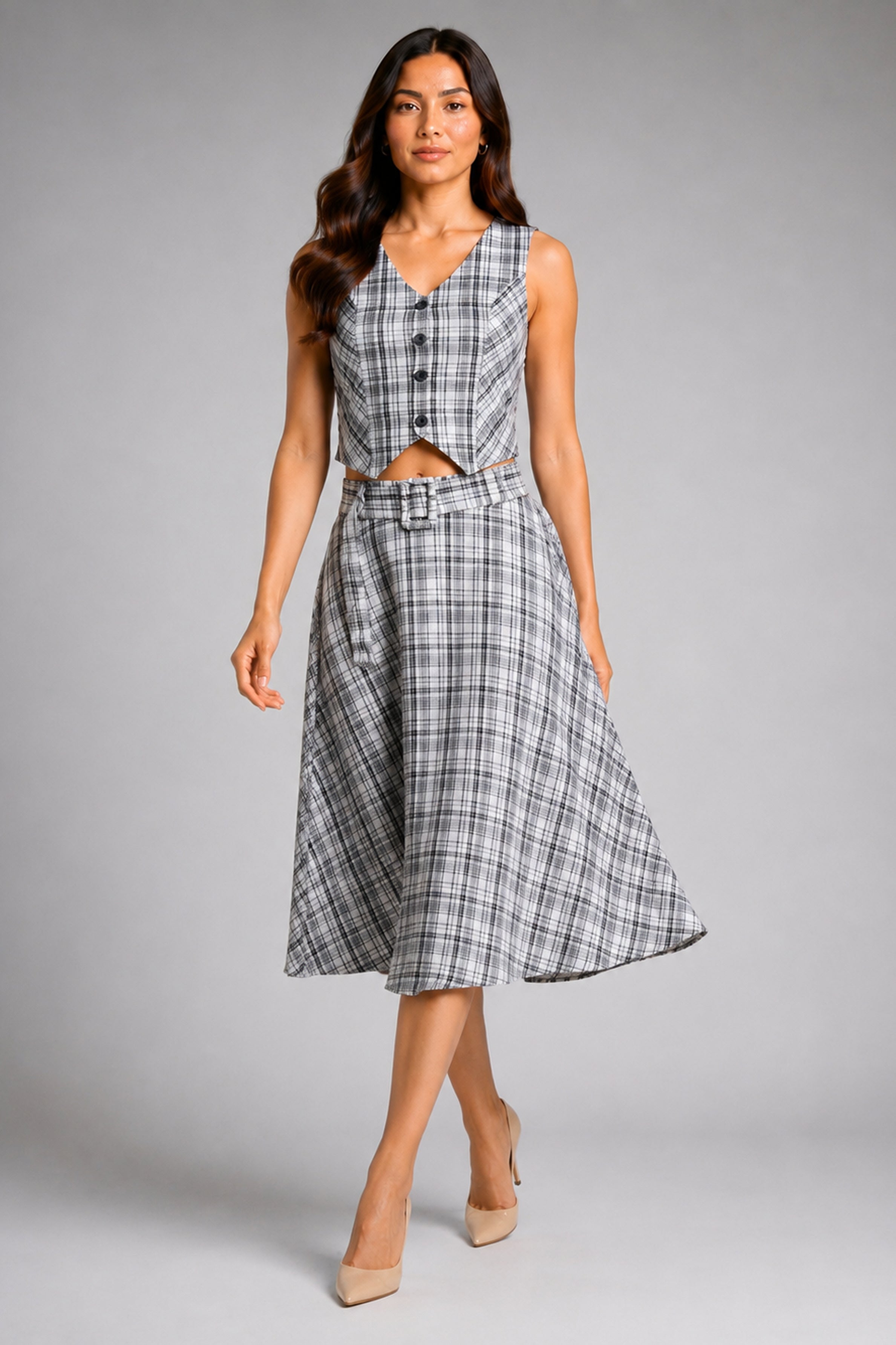 Envogue Formal Check Waist Coat - Off White