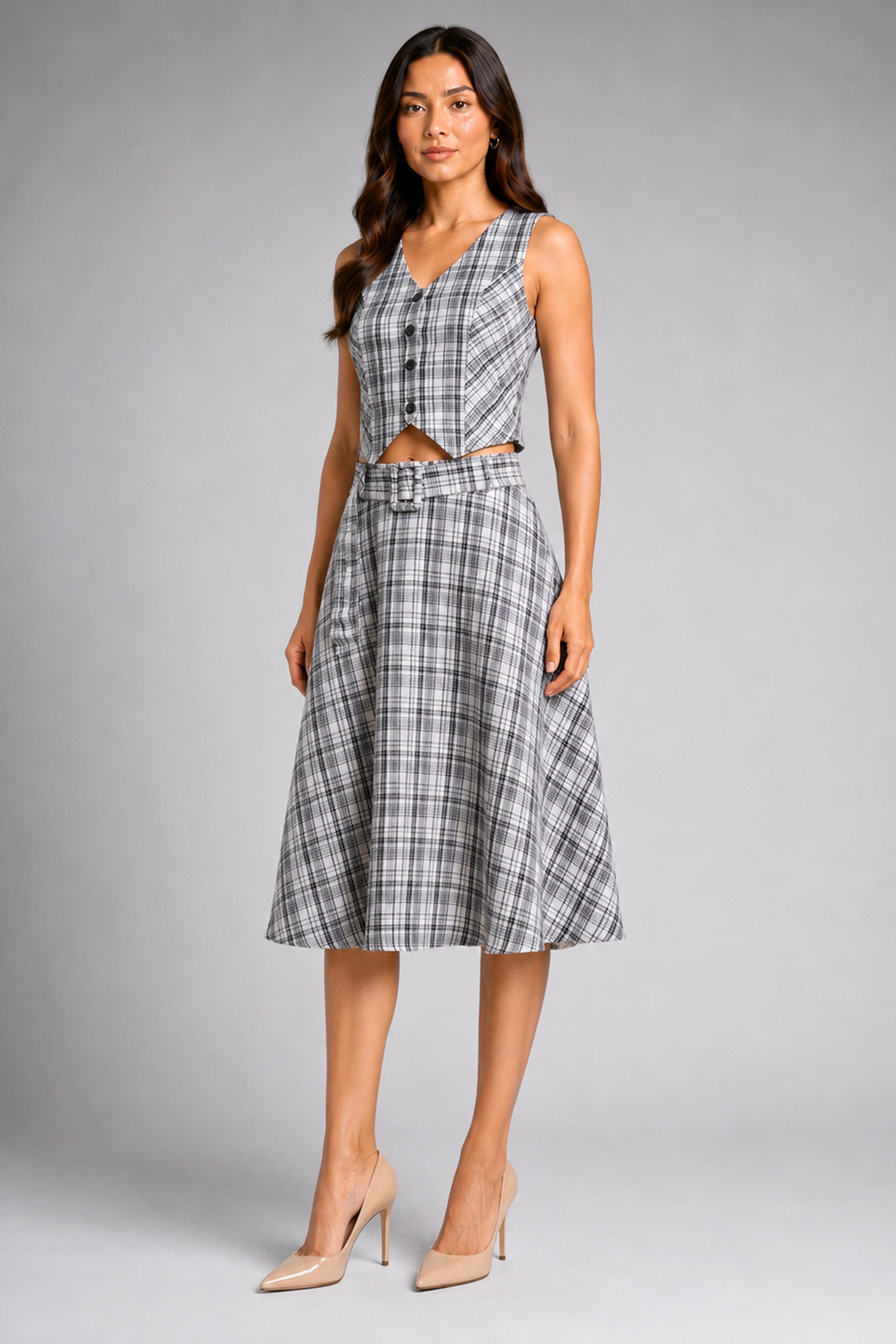 Envogue Formal Check Waist Coat - Off White