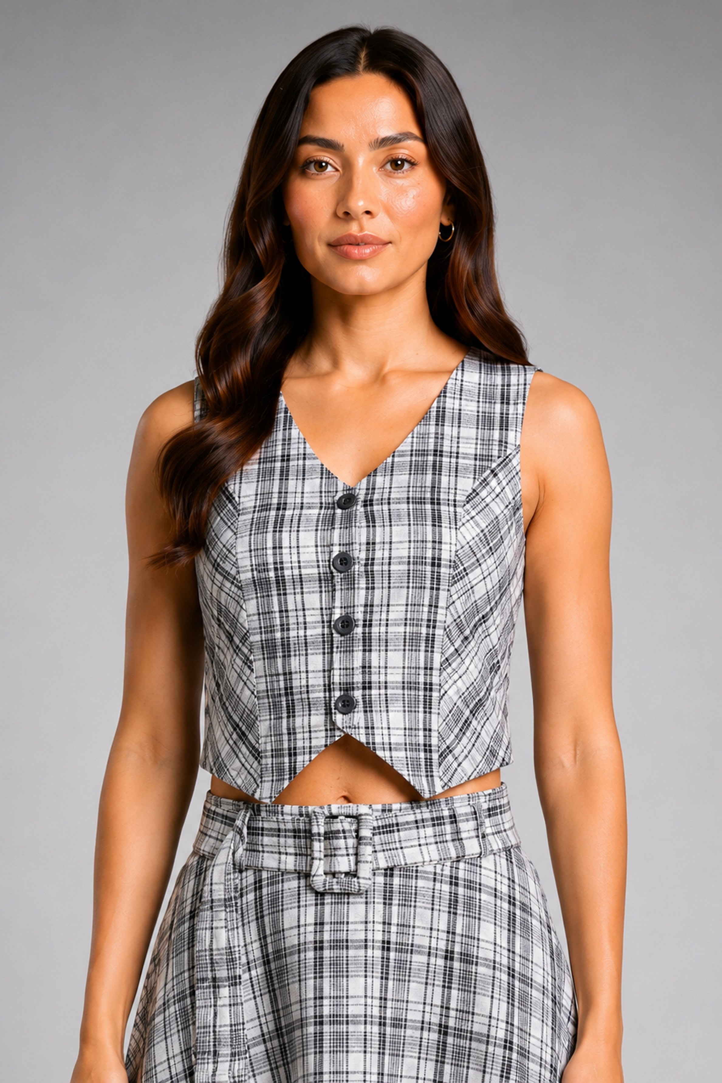 Envogue Formal Check Waist Coat - Off White