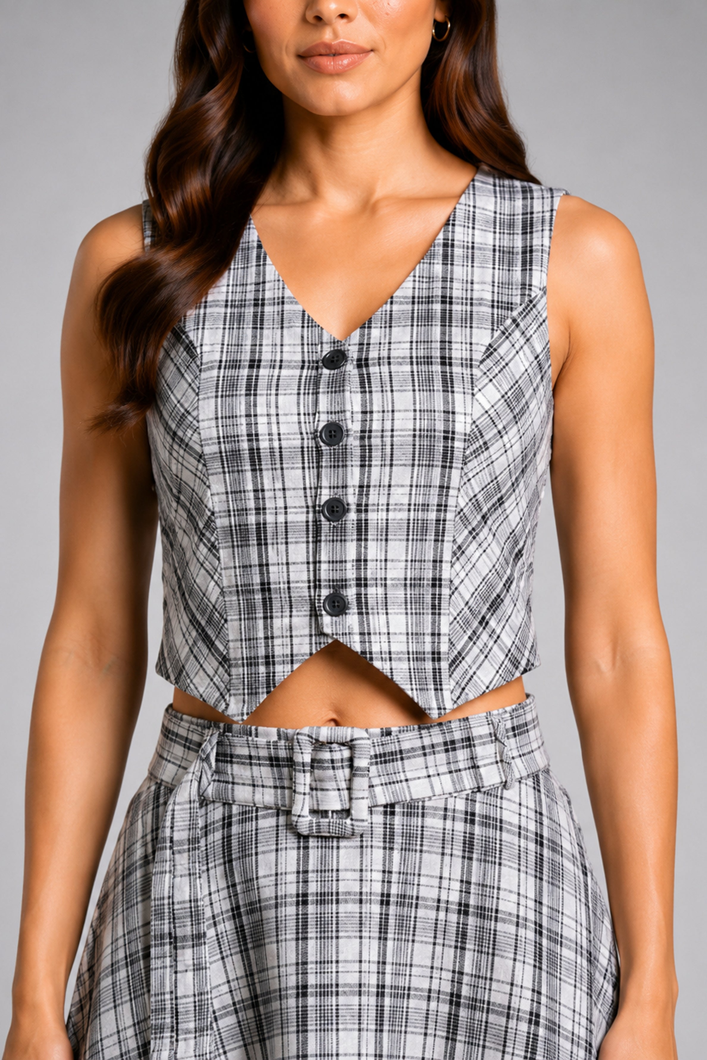 Envogue Formal Check Skirt - Off White