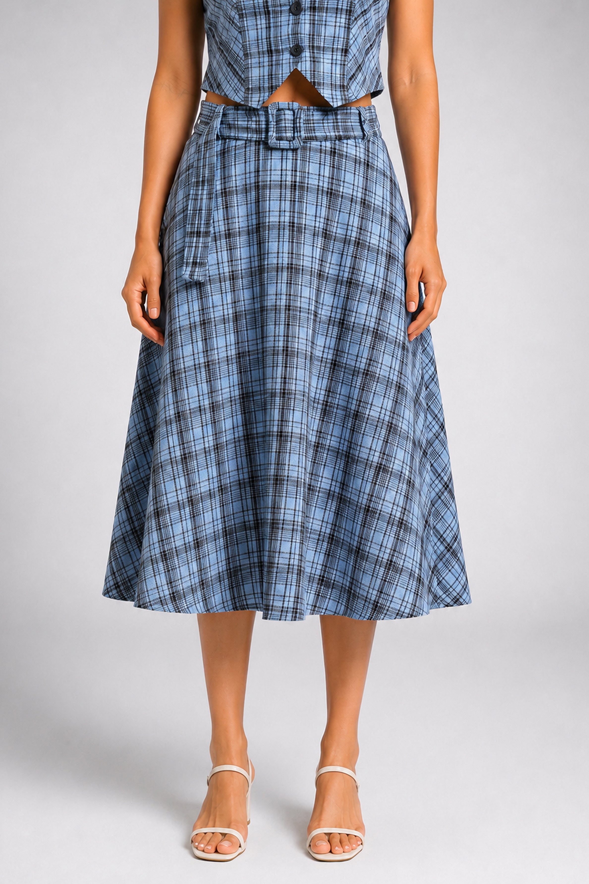 Envogue Formal Check Skirt - Light Blue