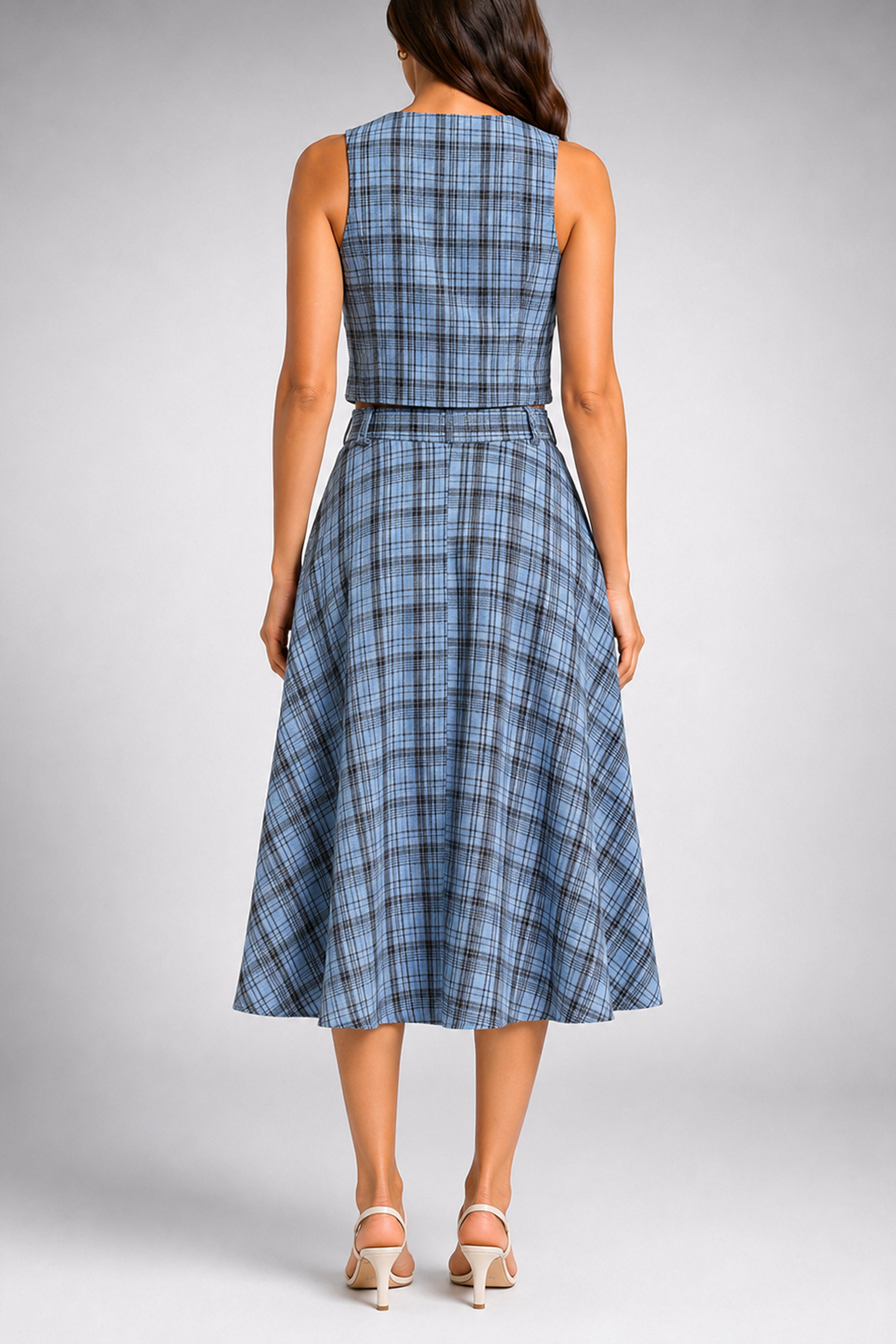 Envogue Formal Check Skirt - Light Blue