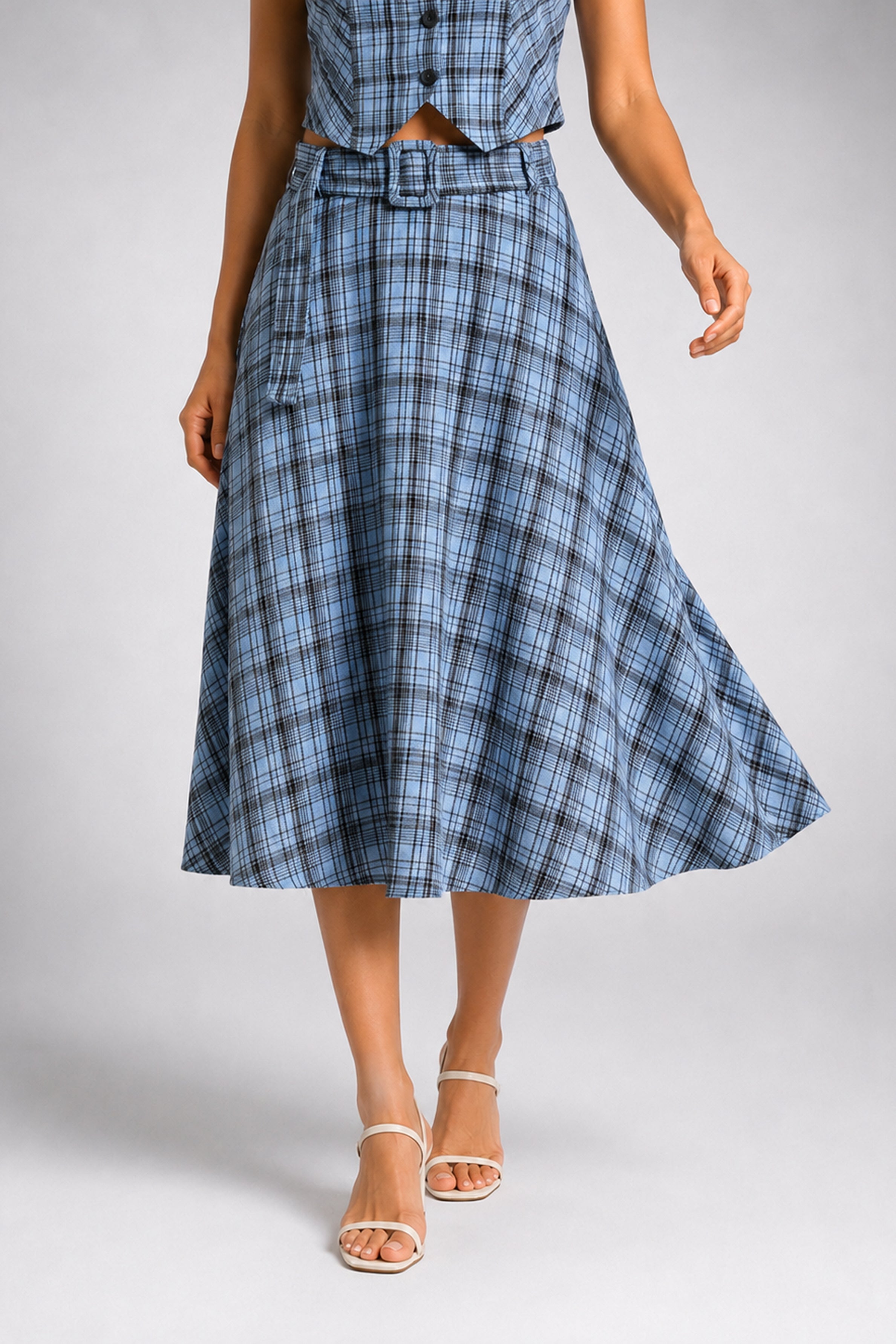 Envogue Formal Check Skirt - Light Blue