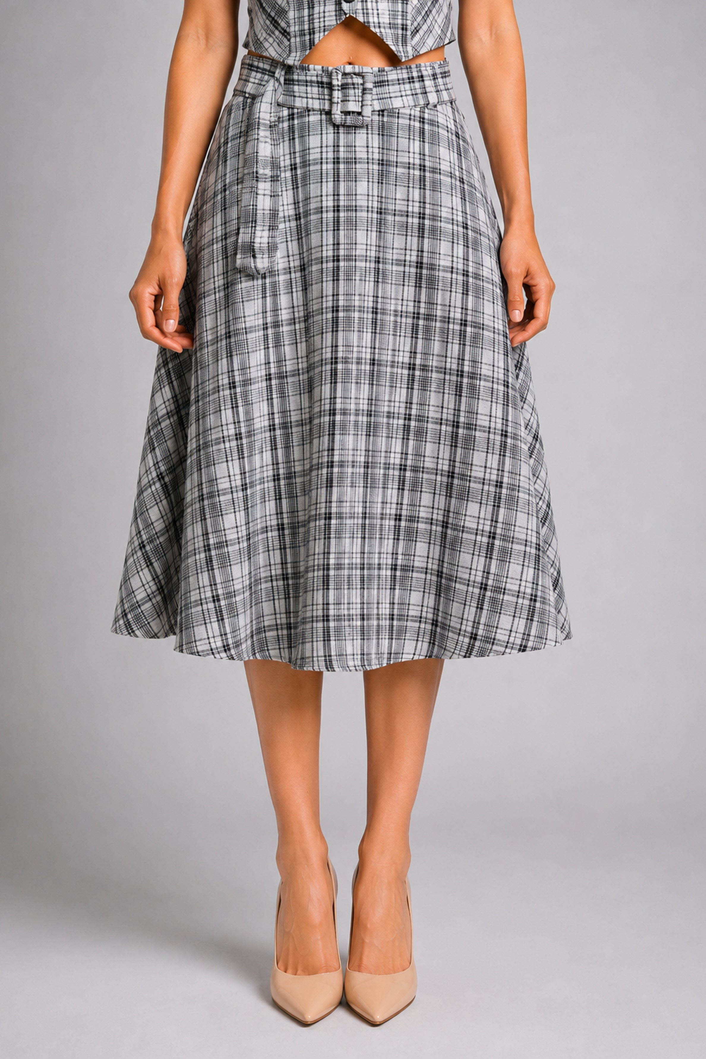 Envogue Formal Check Skirt - Off White