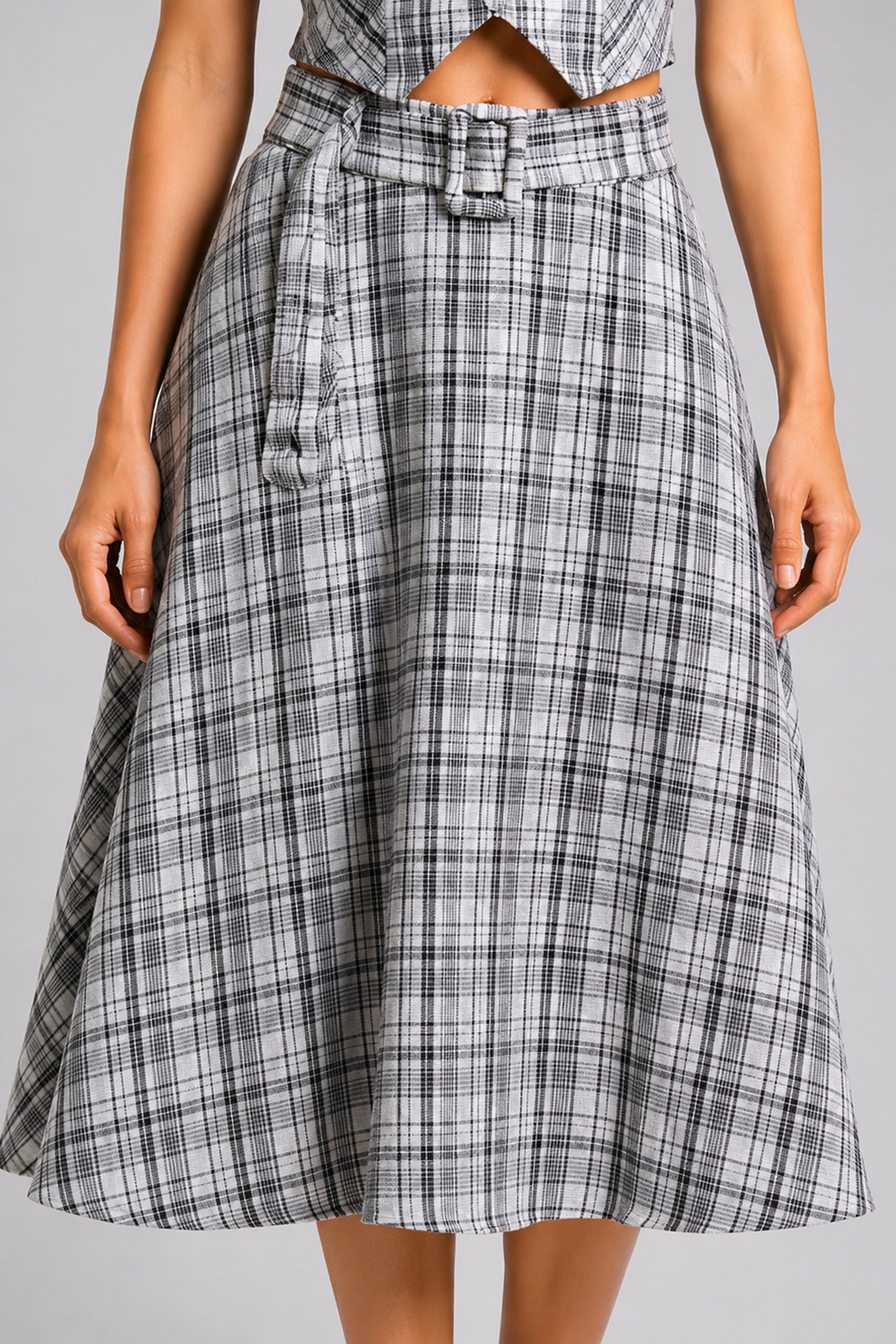 Envogue Formal Check Skirt - Off White