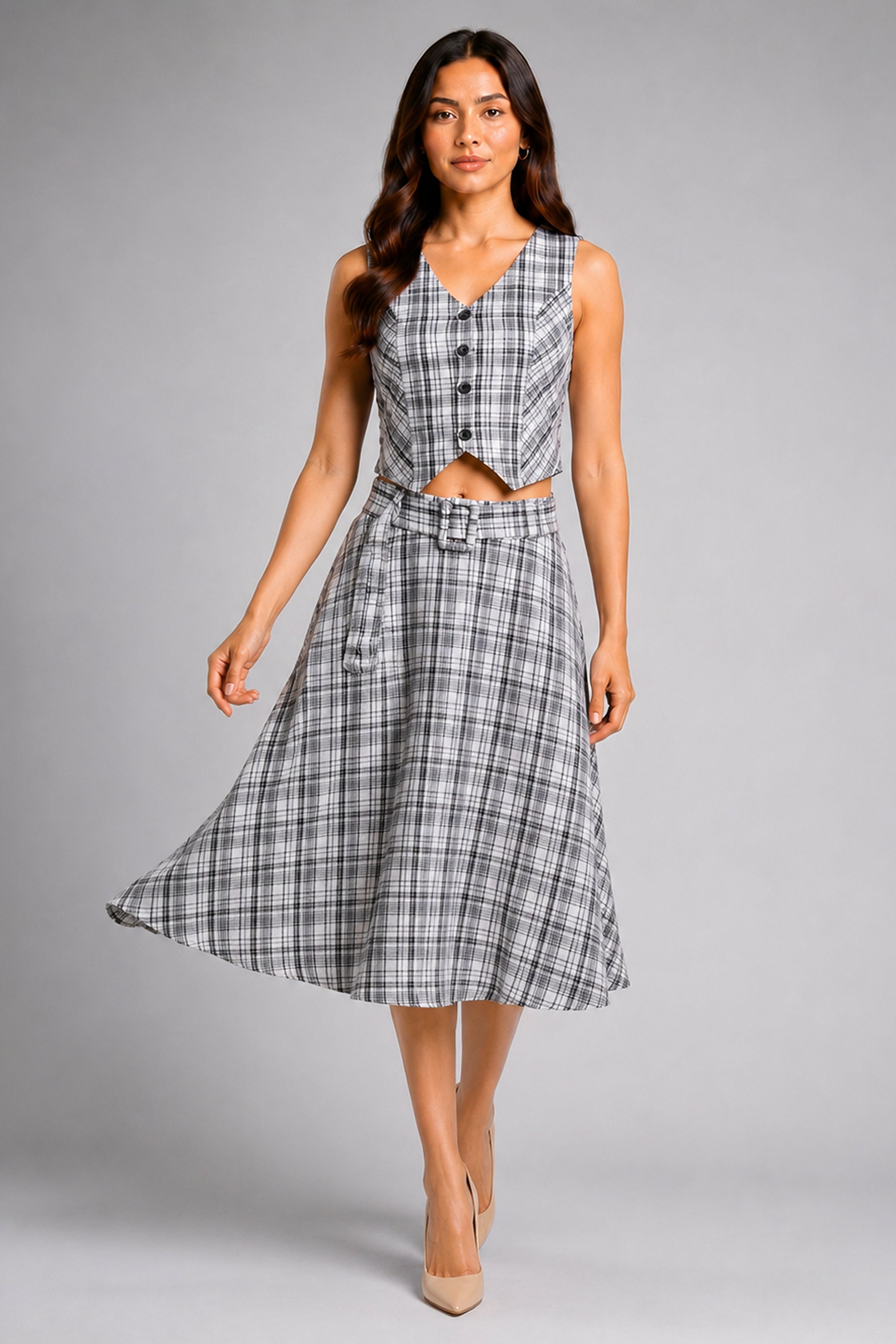 Envogue Formal Check Skirt - Off White