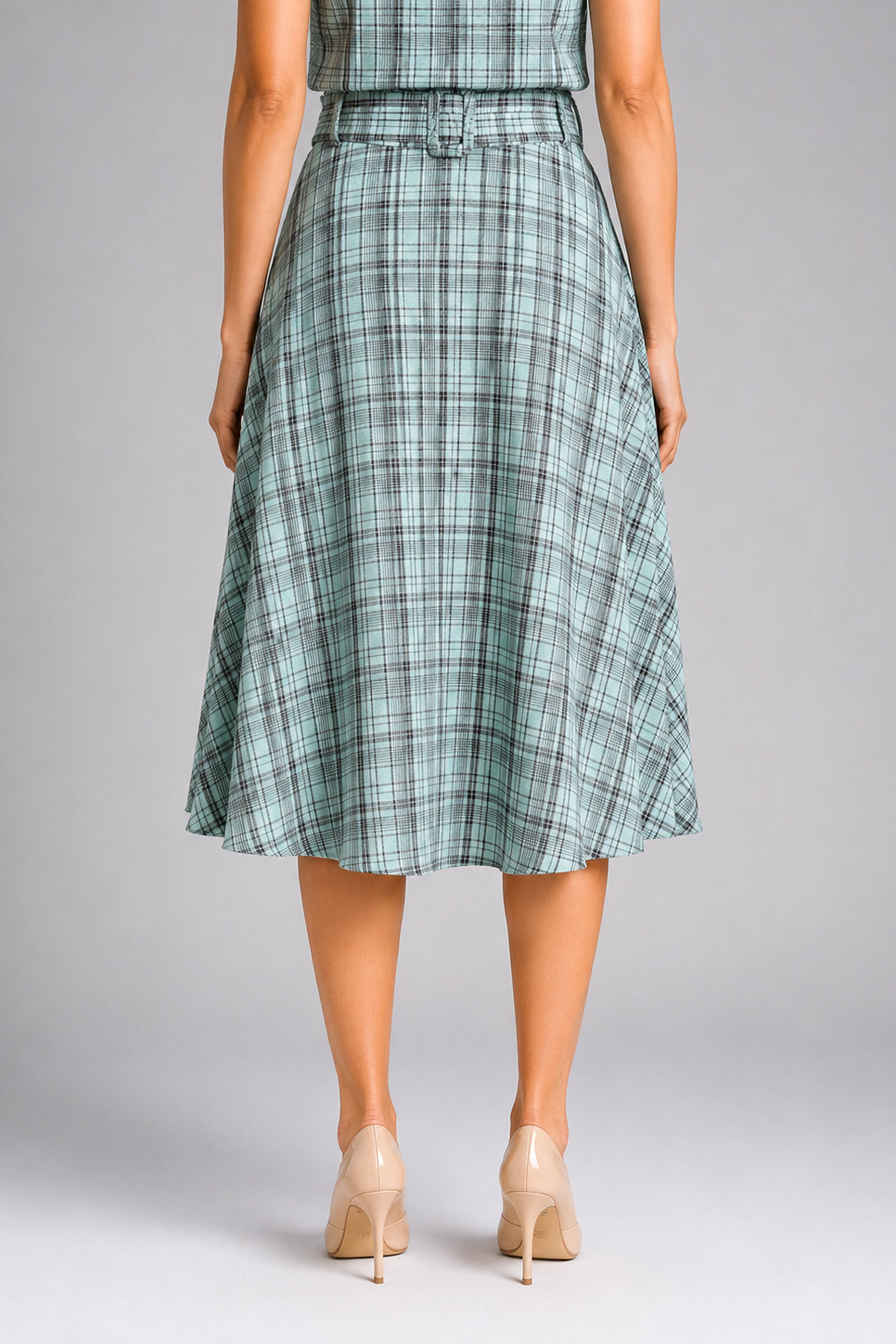 Envogue Formal Check Skirt - Light Green
