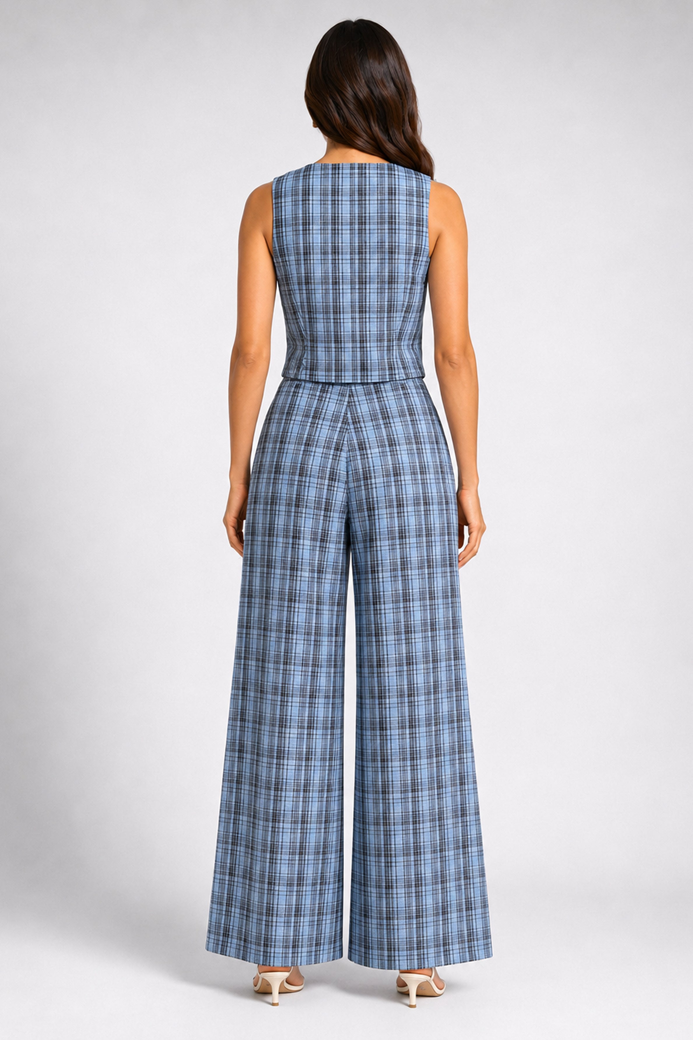 Envogue Formal Check Waist Coat - Light Blue