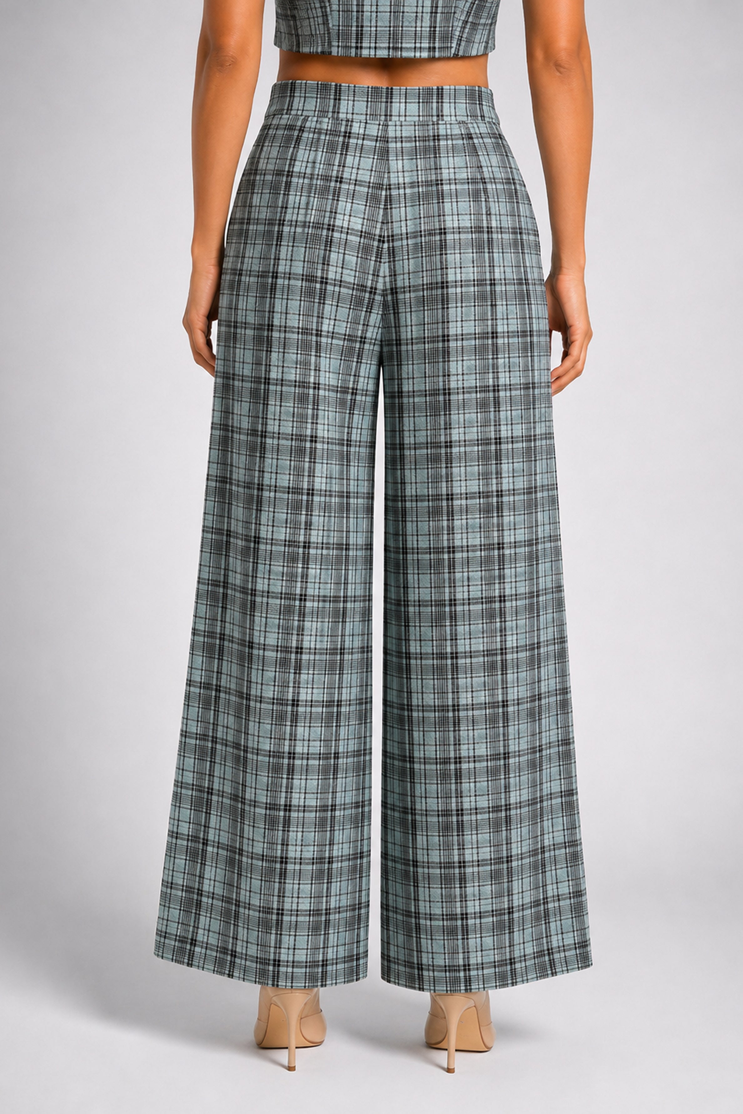 Envogue Formal Wide Leg Check Pant - Light Green