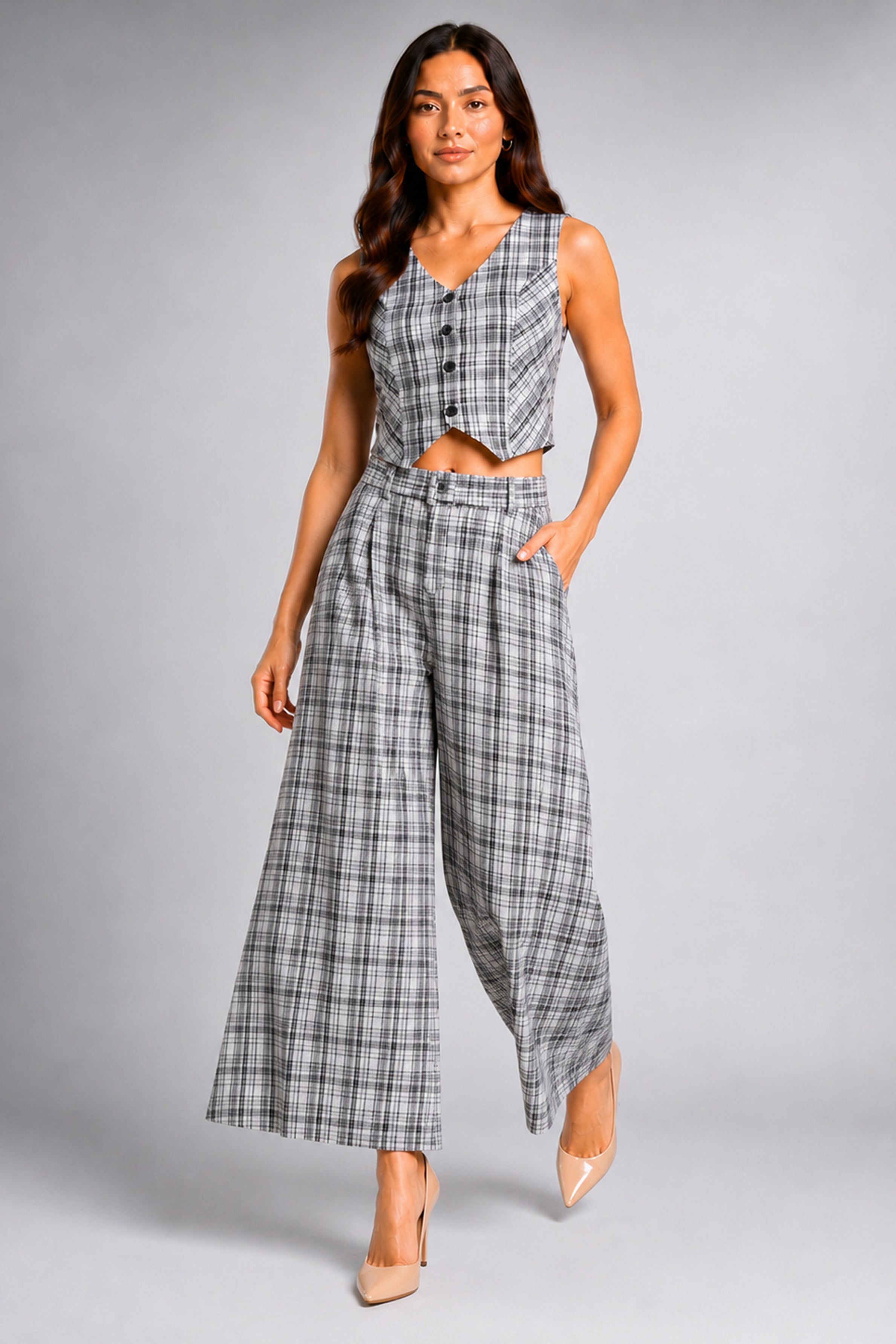 Envogue Formal Check Waist Coat - Off White