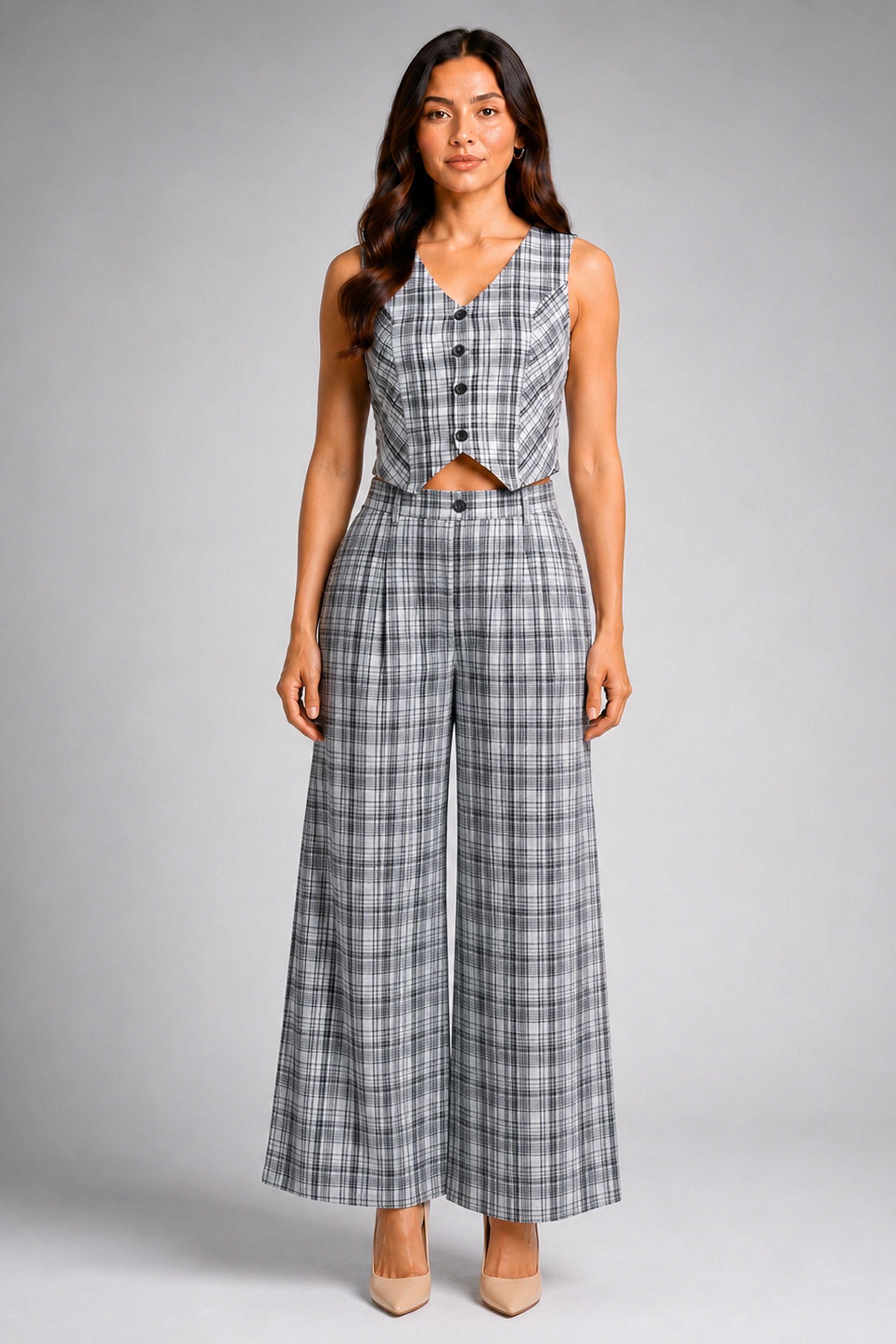 Envogue Formal Check Waist Coat - Off White