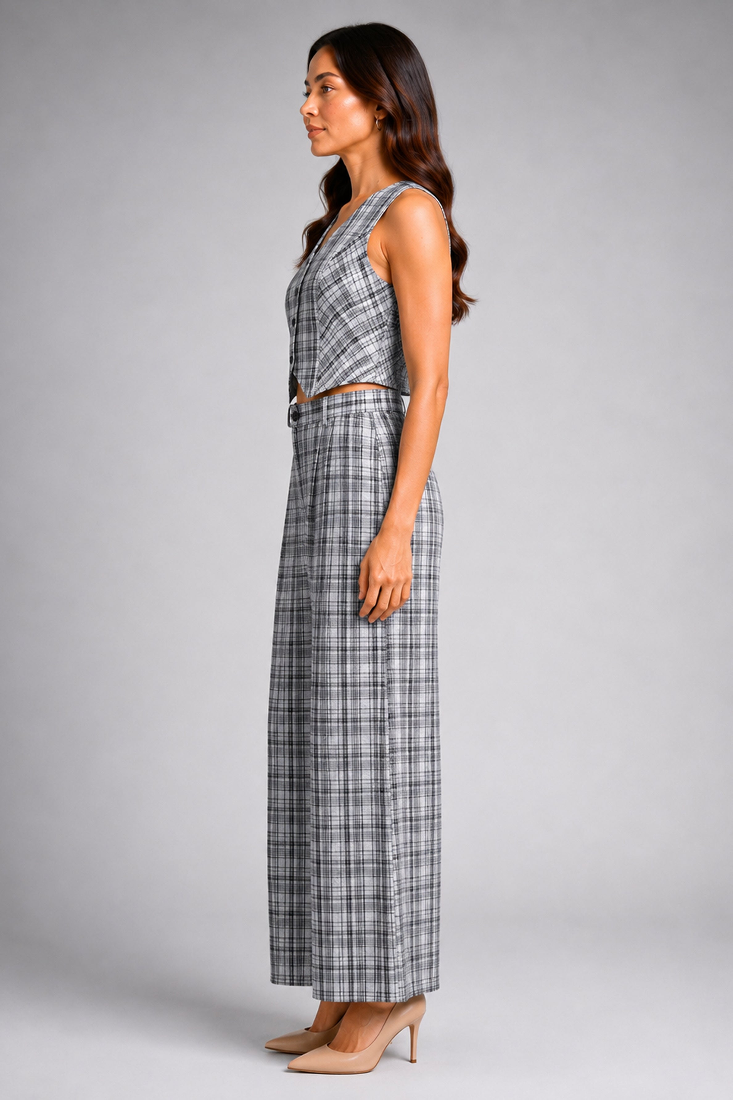 Envogue Formal Check Waist Coat - Off White