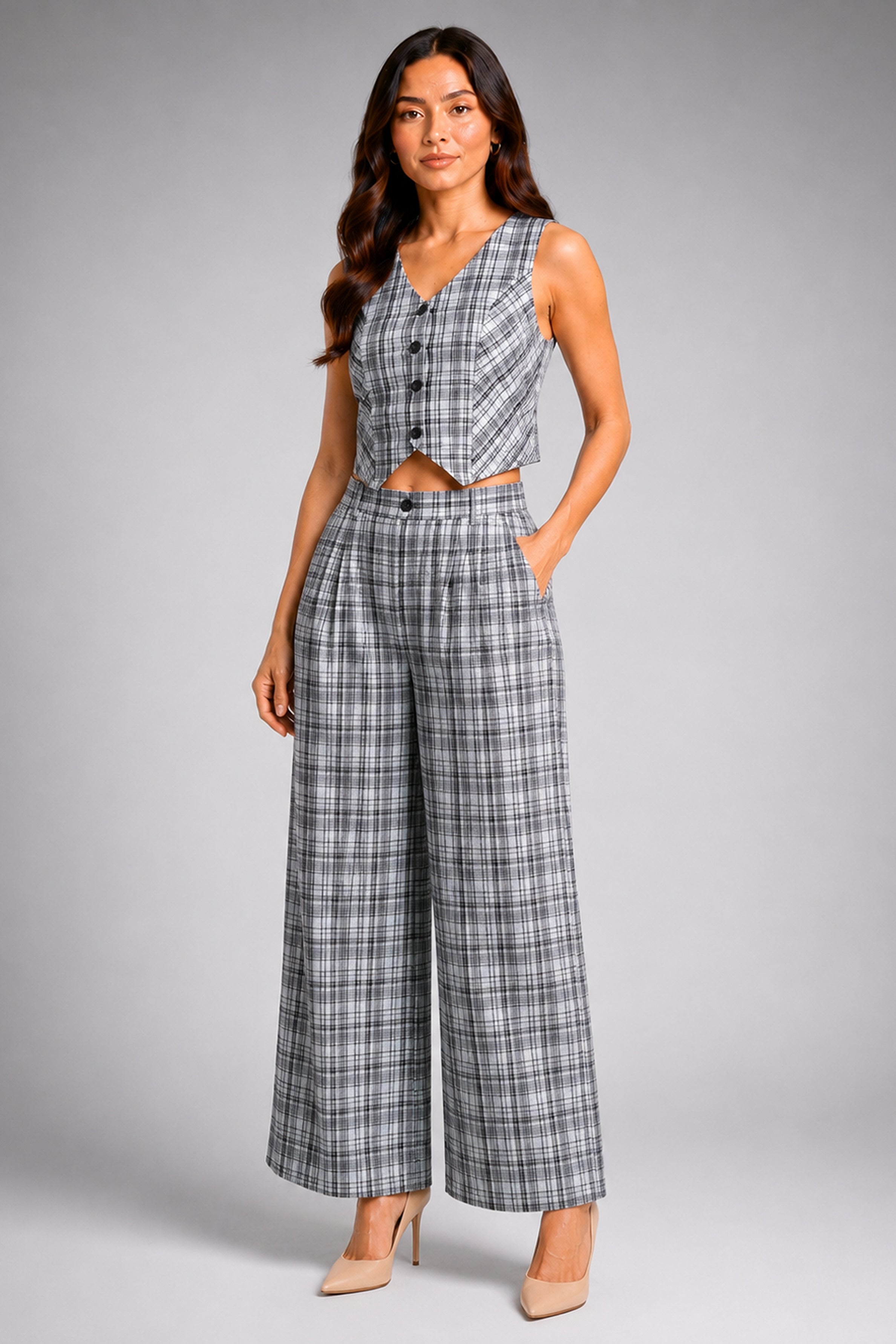 Envogue Formal Check Waist Coat - Off White