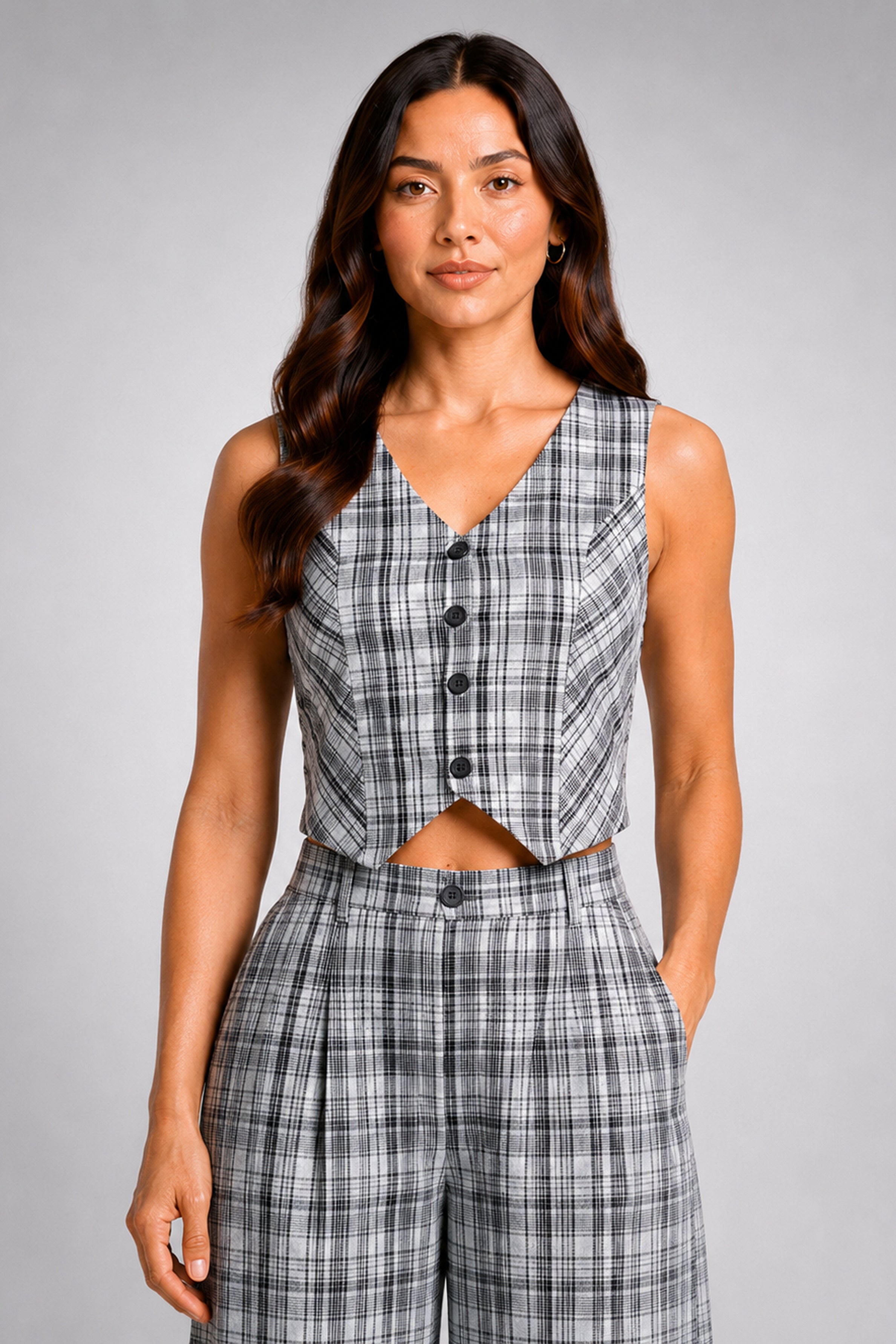Envogue Formal Check Waist Coat - Off White