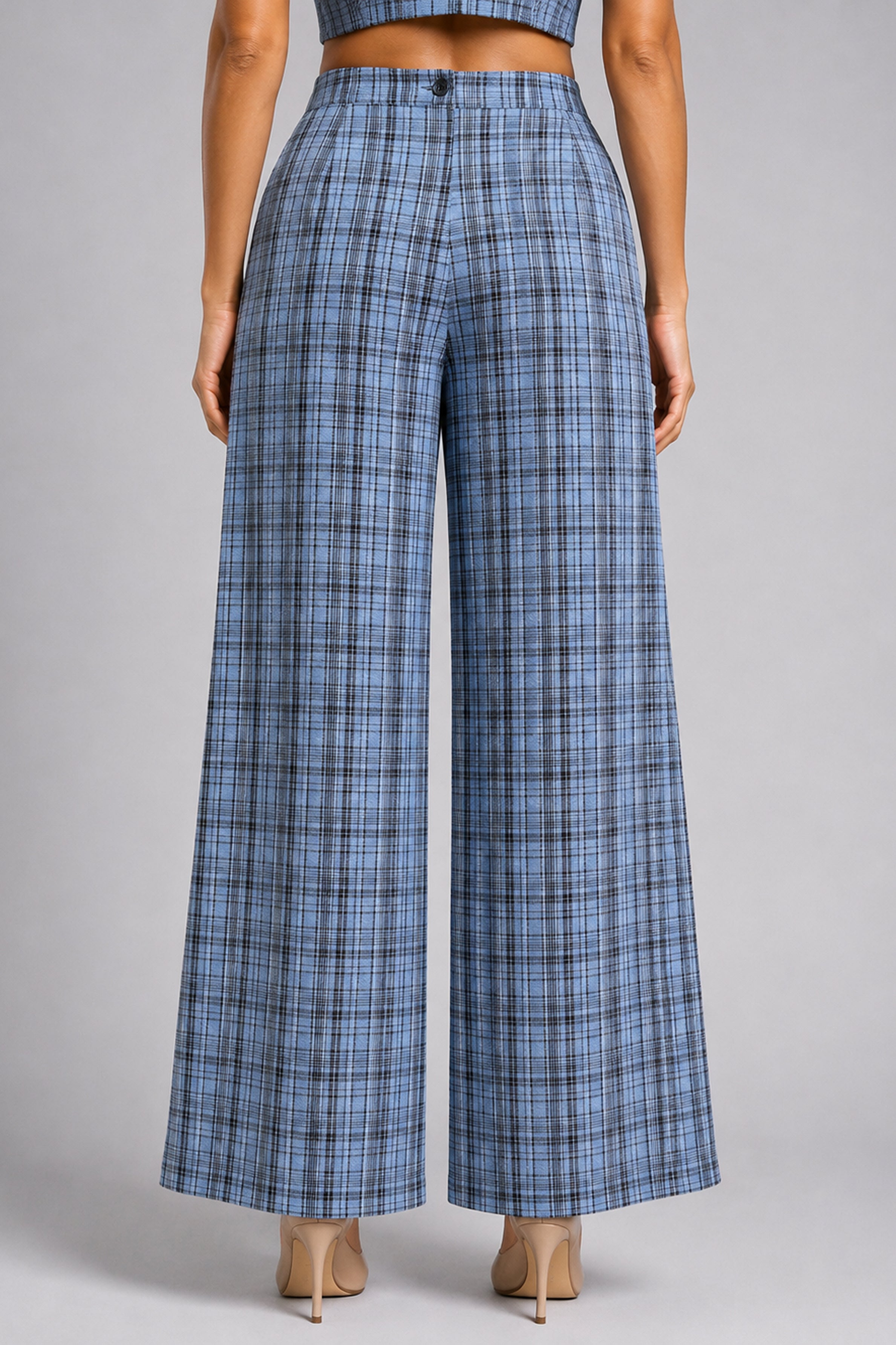 Envogue Formal Wide Leg Check Pant - Light Blue