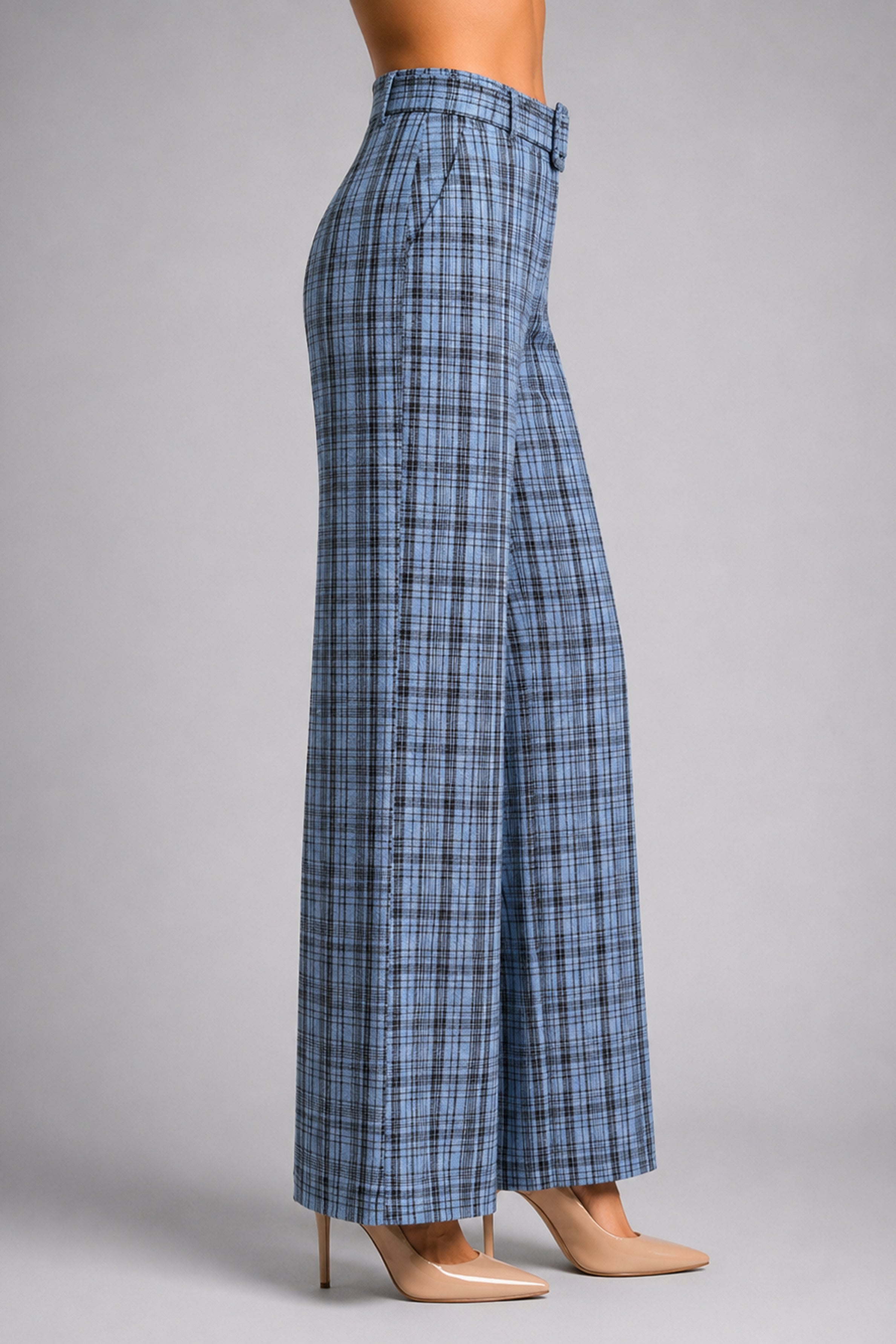Envogue Formal Wide Leg Check Pant - Light Blue