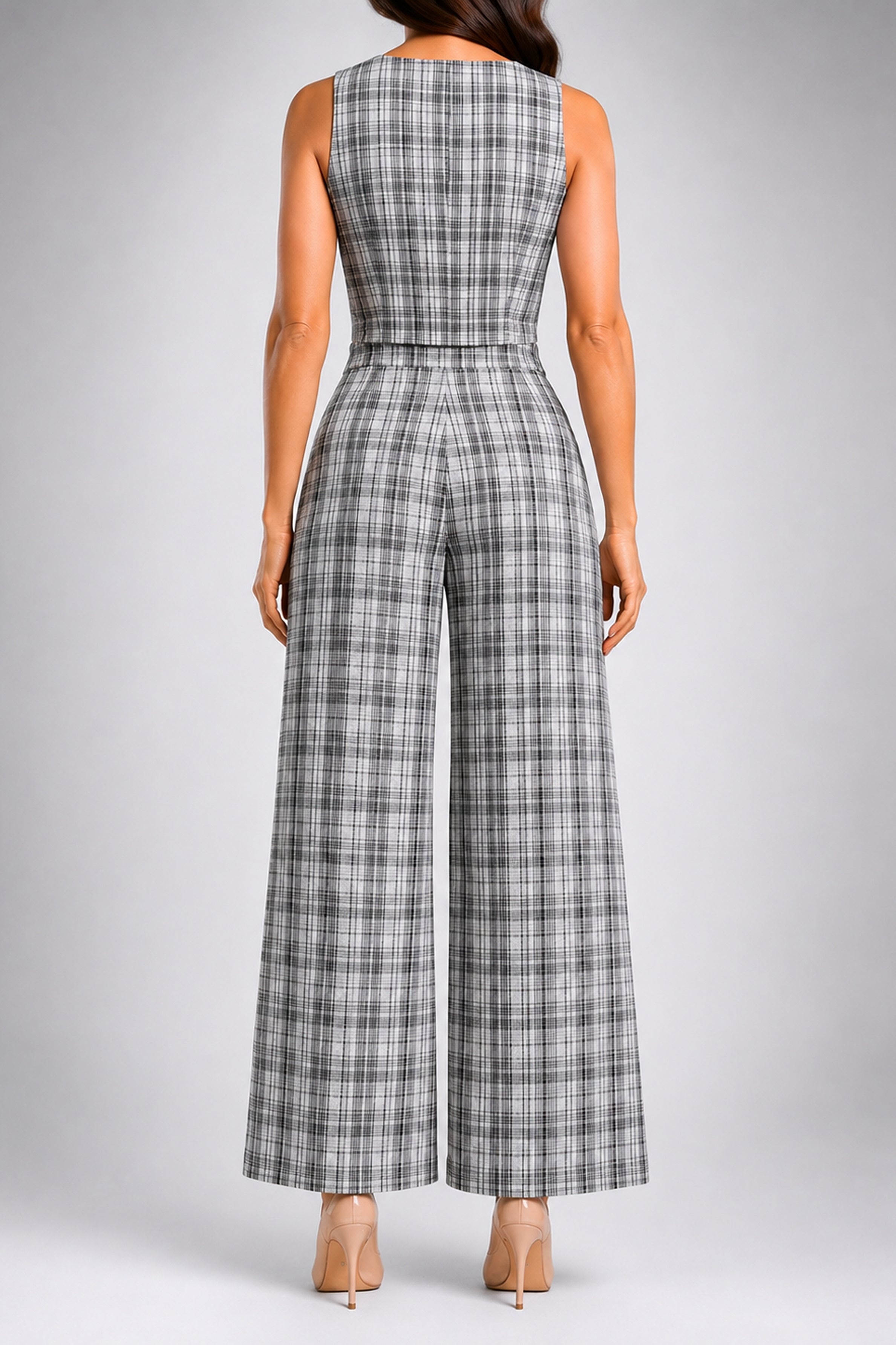 Envogue Formal Wide Leg Check Pant - Off White