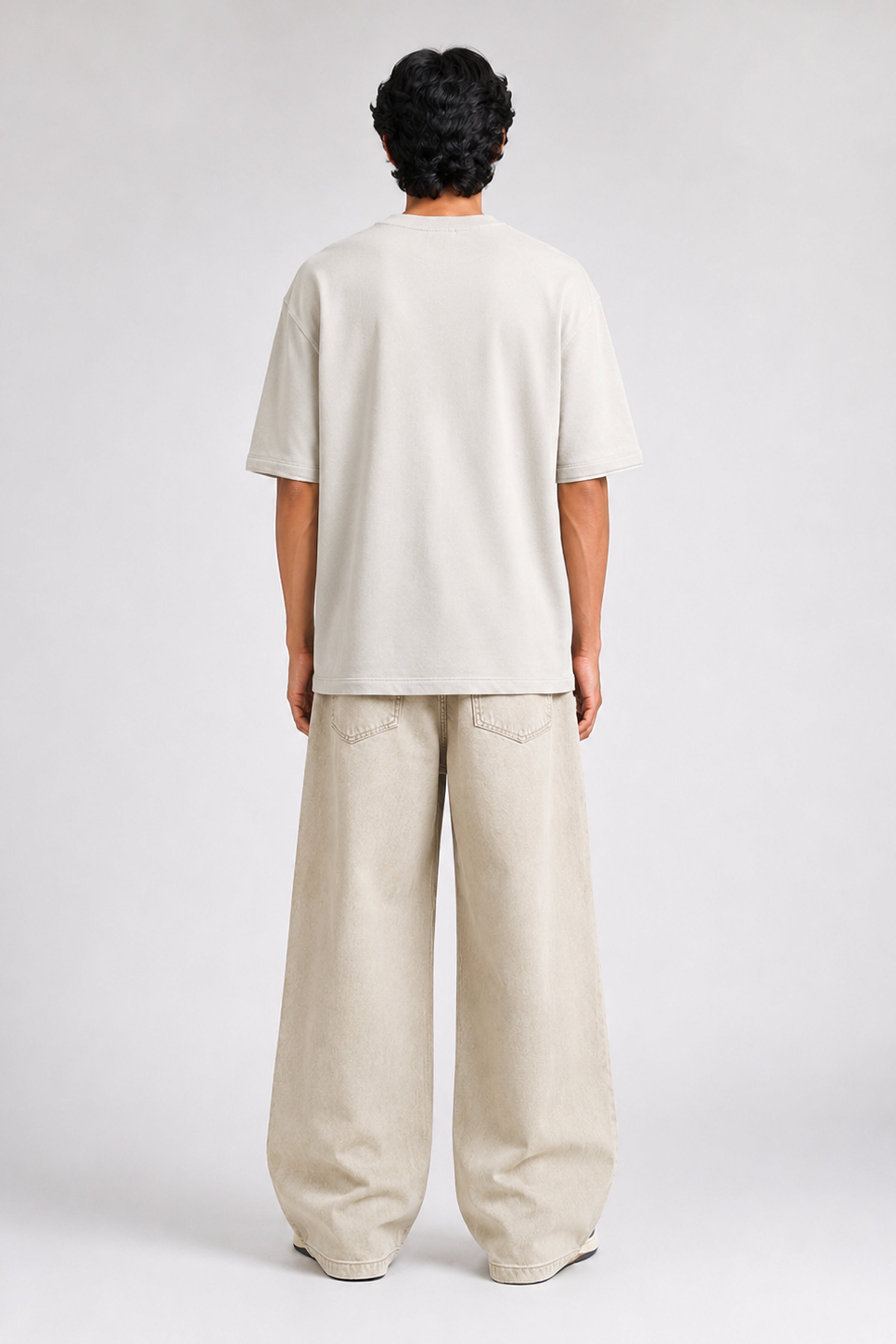 HUSTLE Men's Crew Neck Oversized Tees - Beige