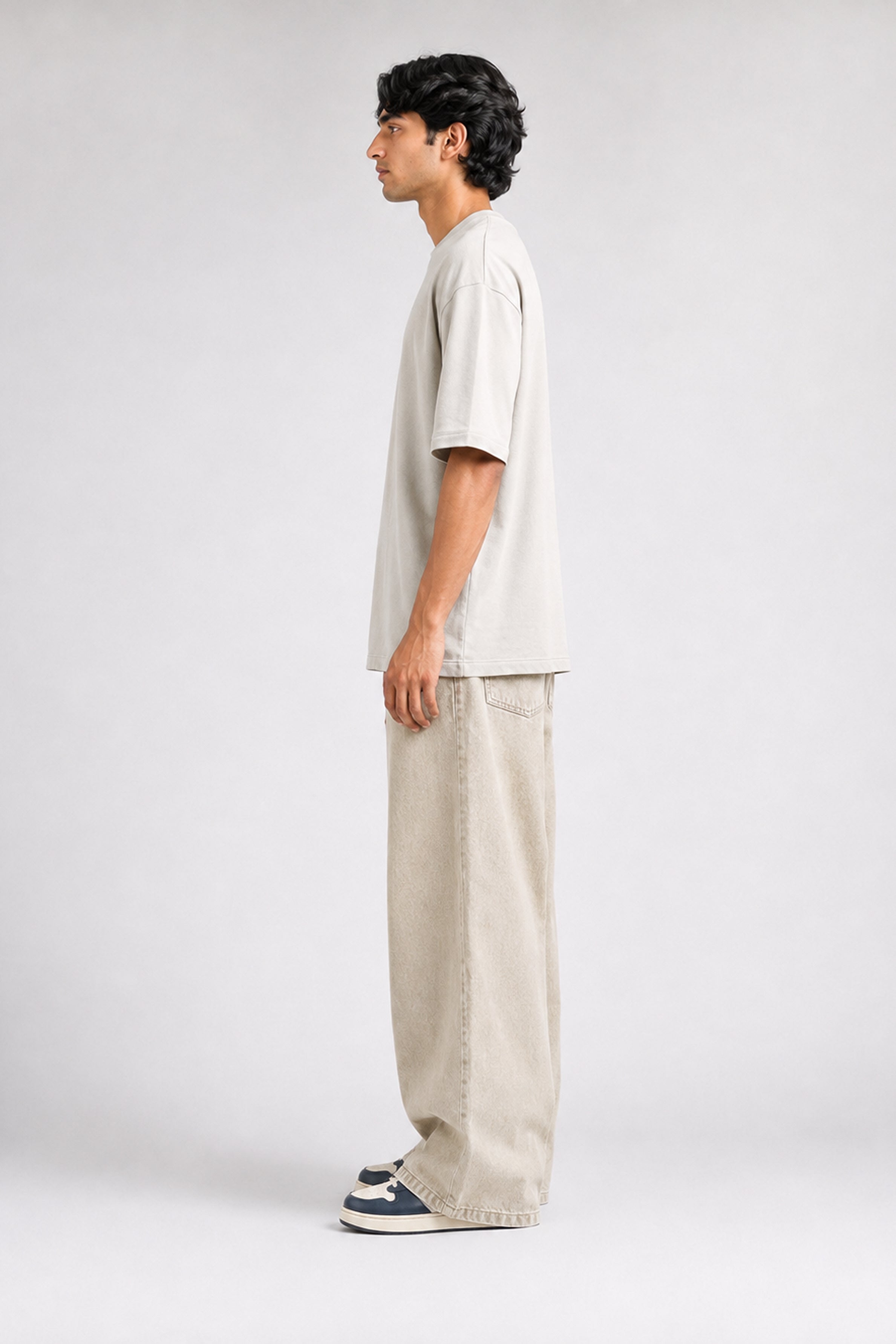 HUSTLE Men's Crew Neck Oversized Tees - Beige
