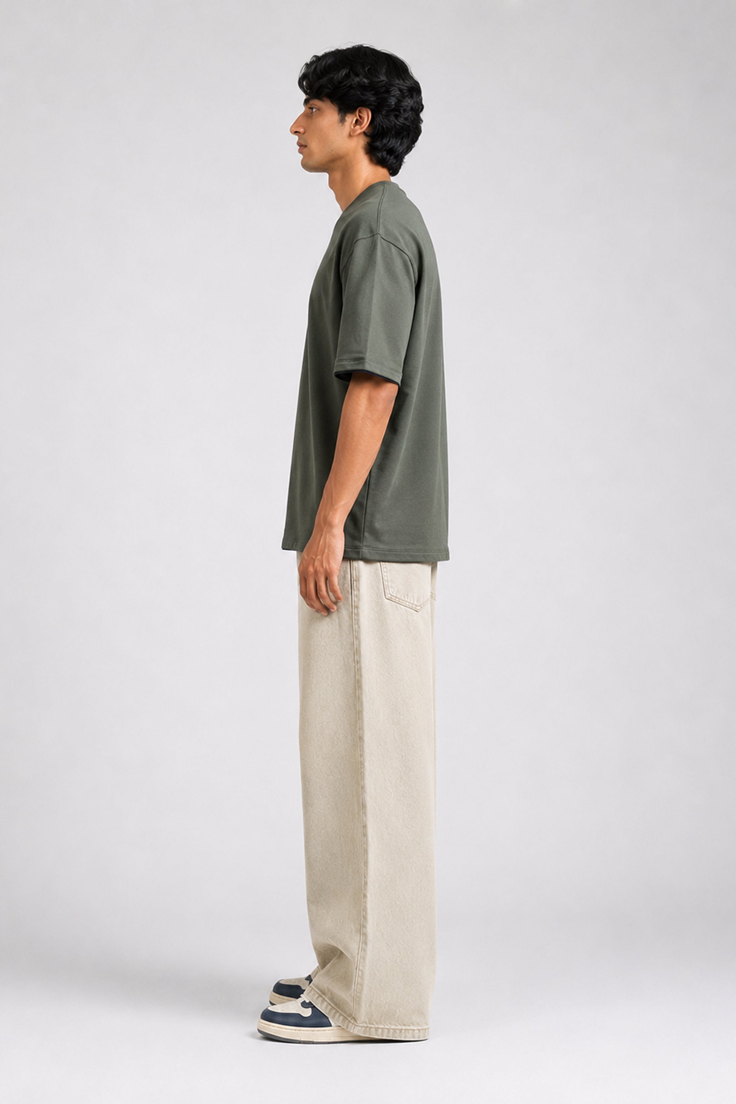 HUSTLE Men's Crew Neck Oversized Tees - Dark Green