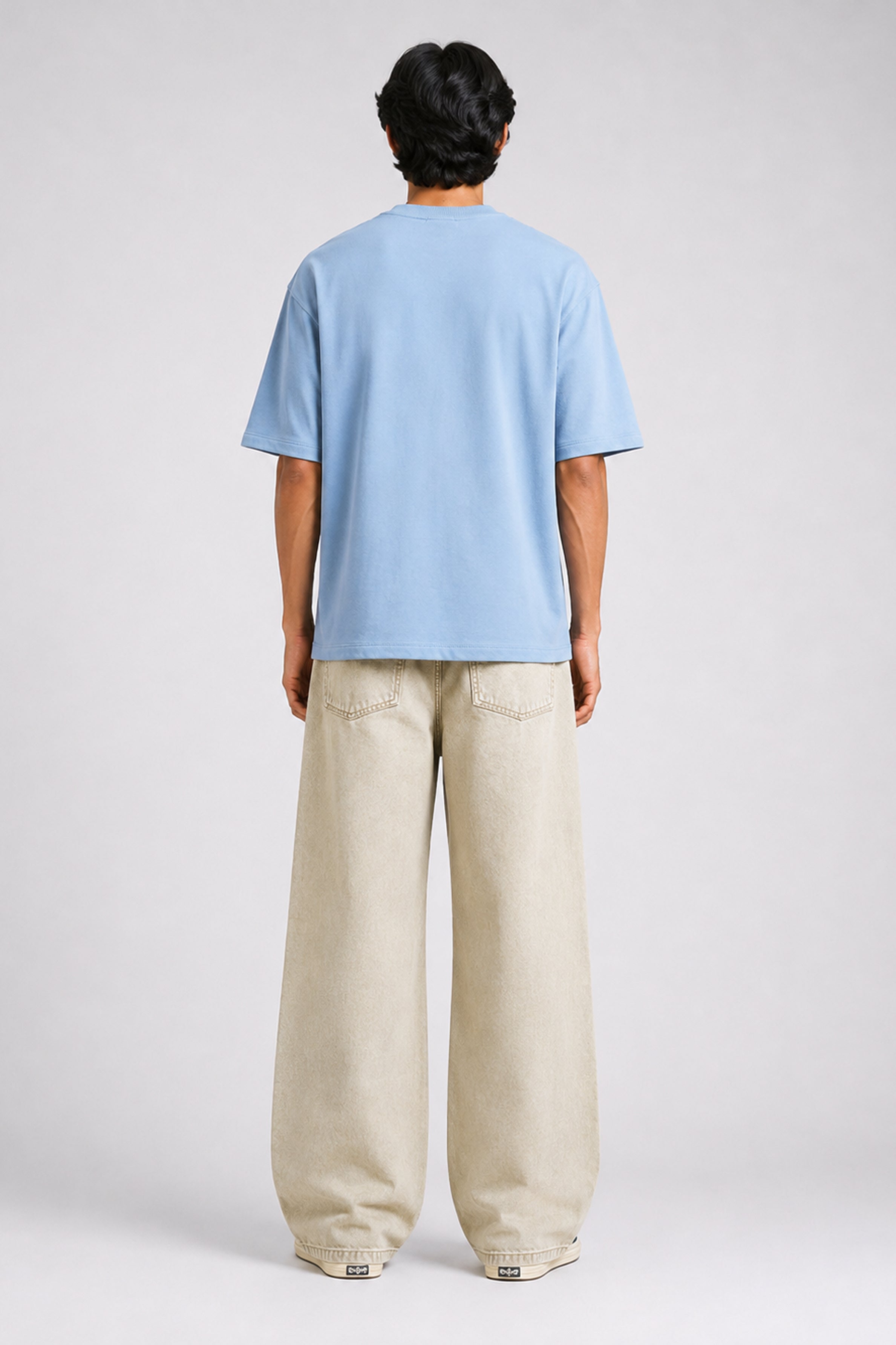 HUSTLE Men's Crew Neck Oversized Tees - Dull Blue