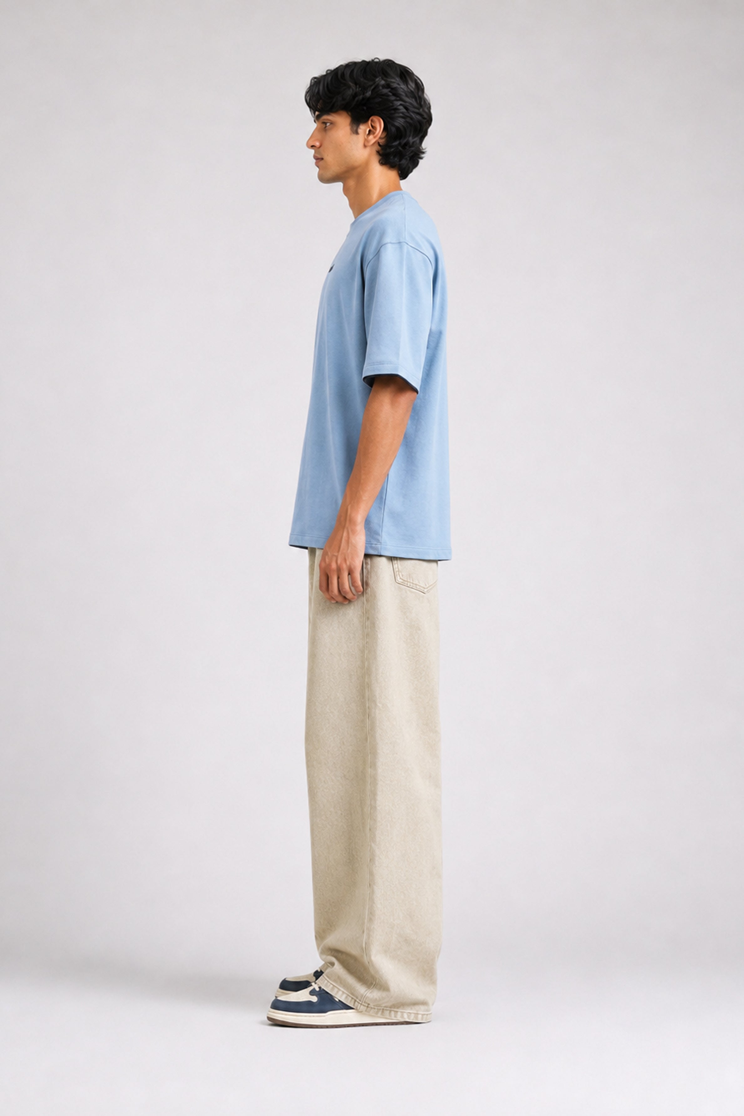 HUSTLE Men's Crew Neck Oversized Tees - Dull Blue