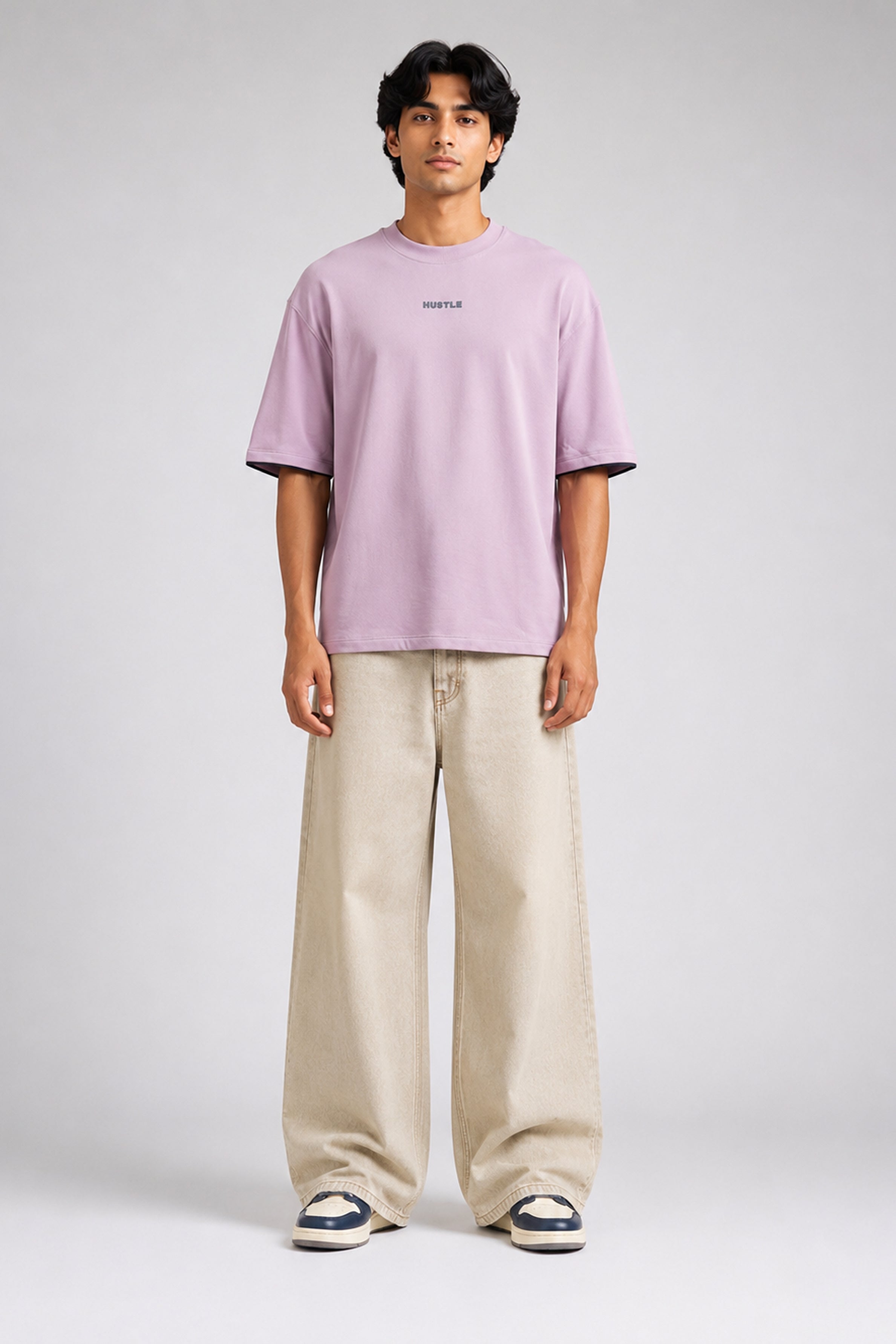 HUSTLE Men's Crew Neck Oversized Tees - Bulberry