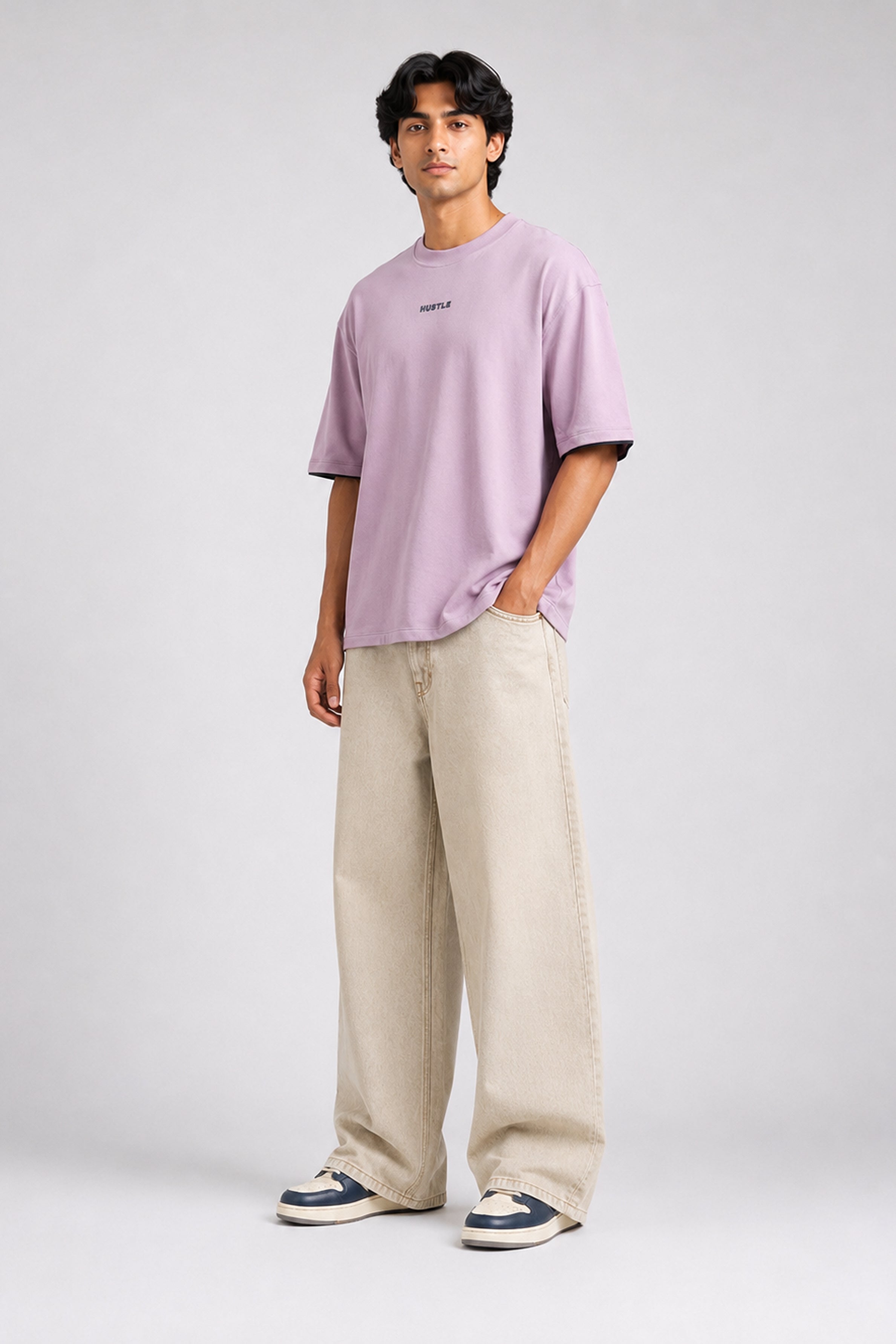 HUSTLE Men's Crew Neck Oversized Tees - Bulberry