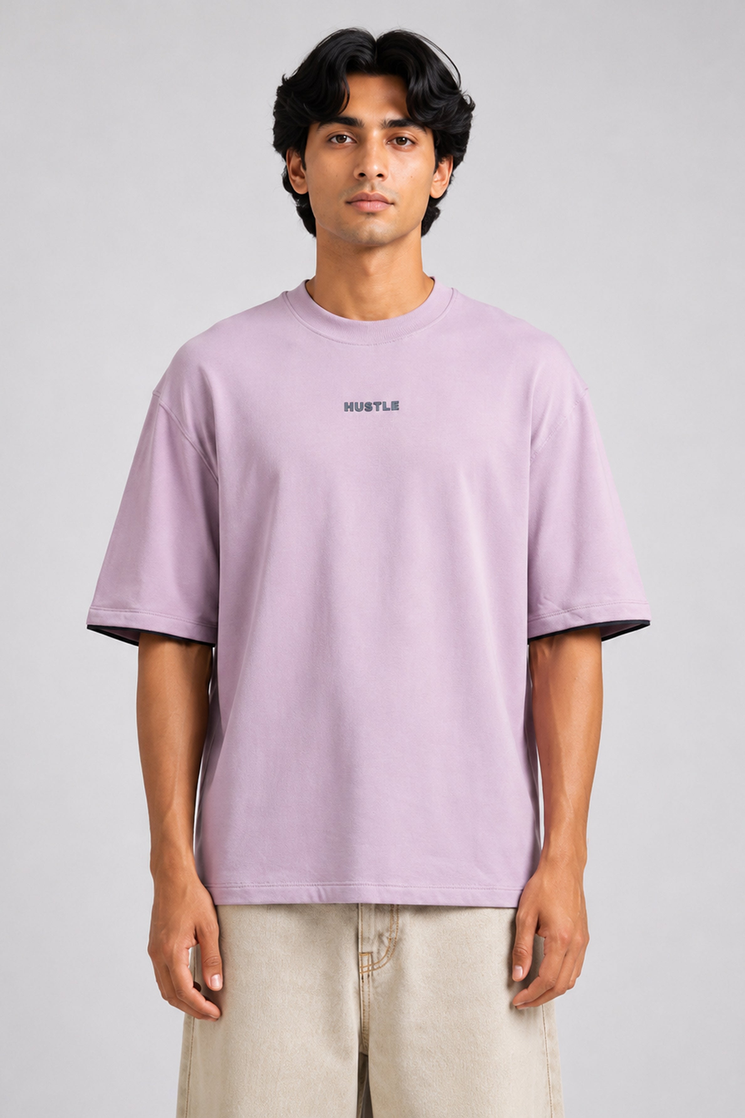 HUSTLE men's mulberry oversized crew neck T-shirt in 220 GSM cotton blend