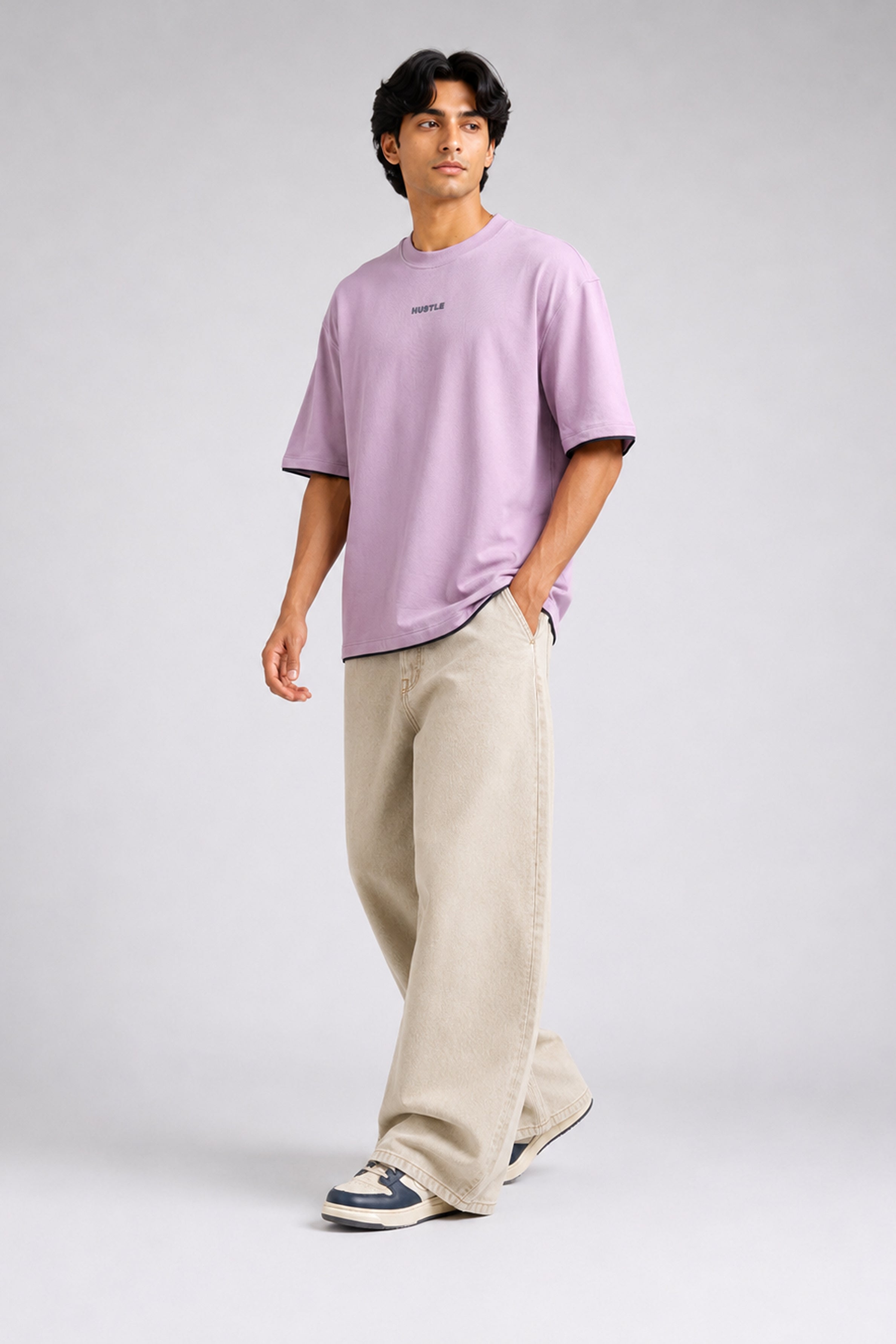 HUSTLE Men's Crew Neck Oversized Tees - Bulberry