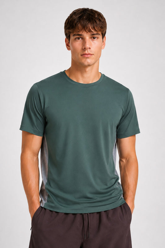 STRIDE men's green performance sports T-shirt in quick-dry stretch fabric