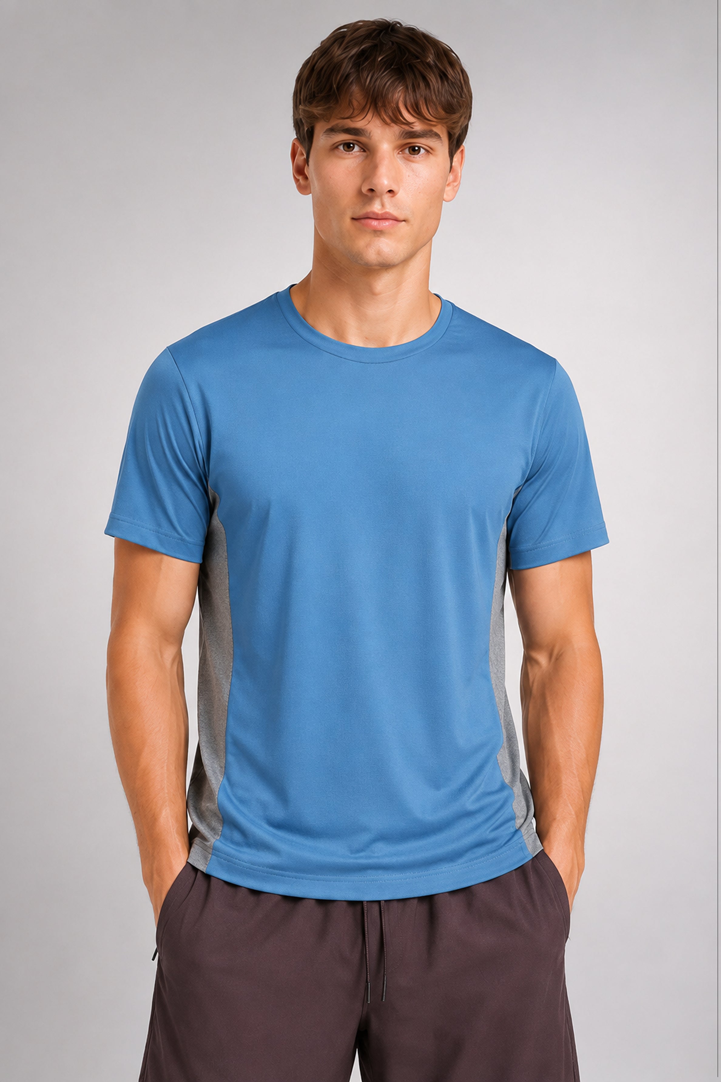 STRIDE men's smoke blue performance sports T-shirt in quick-dry stretch fabric