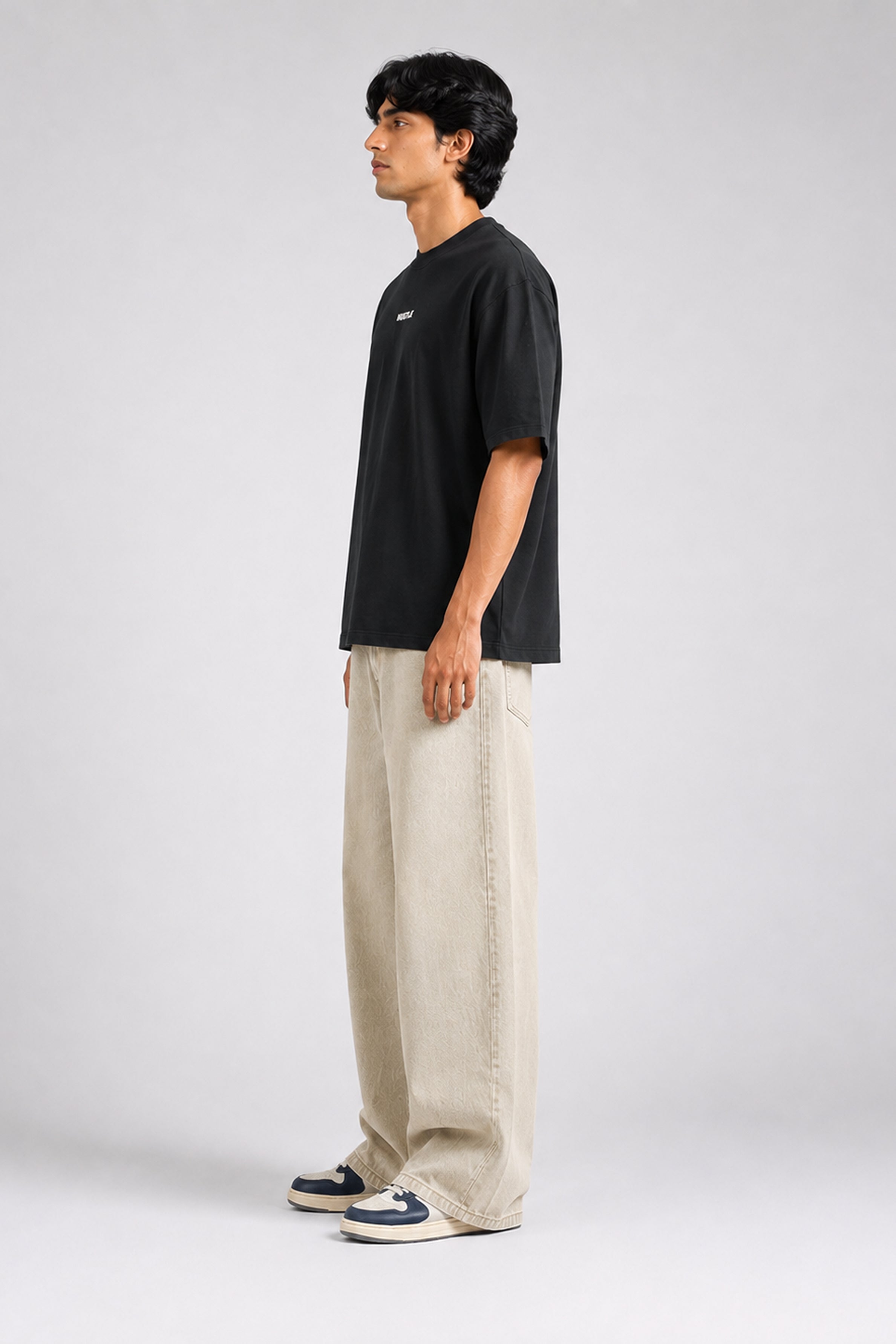 HUSTLE Men's Crew Neck Oversized Tees - Black