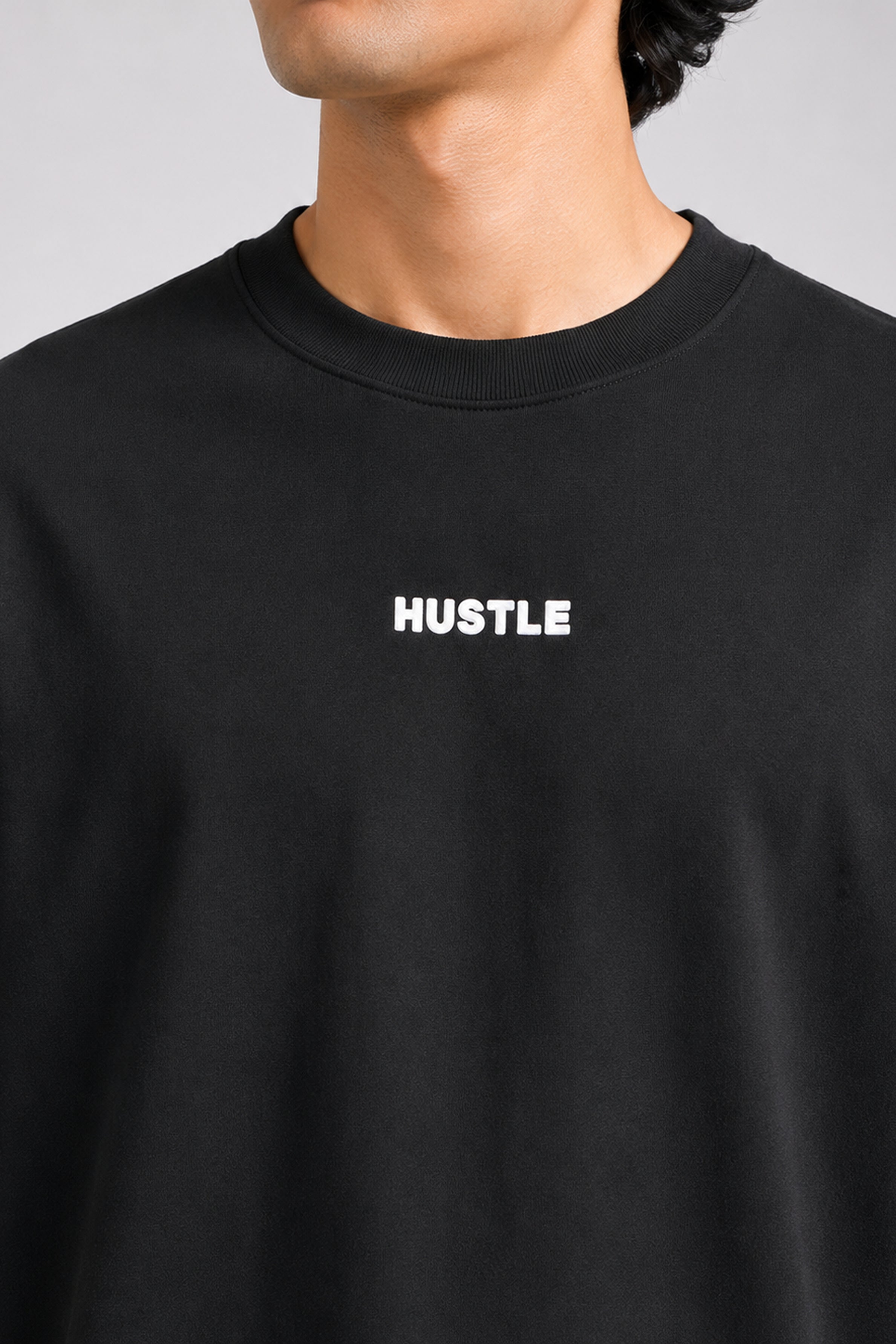 HUSTLE Men's Crew Neck Oversized Tees - Black