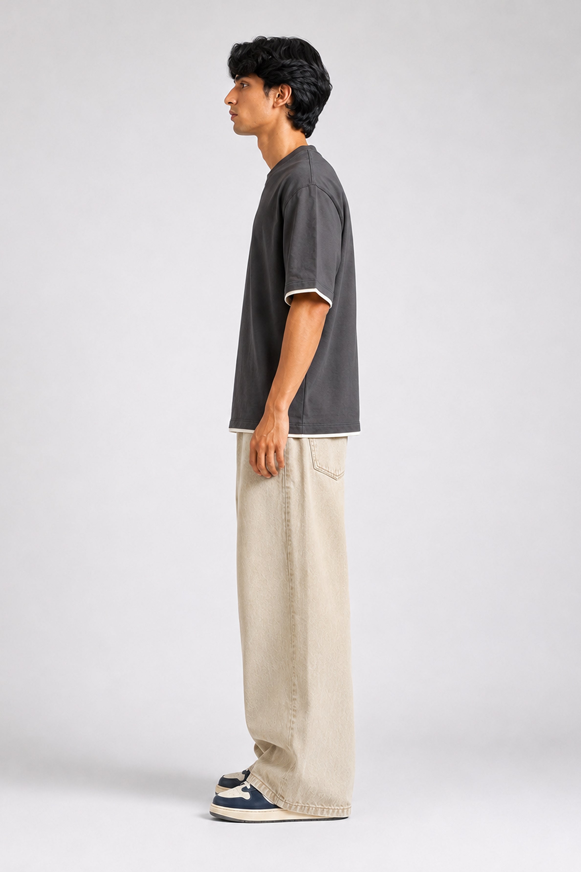 HUSTLE Men's Crew Neck Oversized Tees - Dark Gray