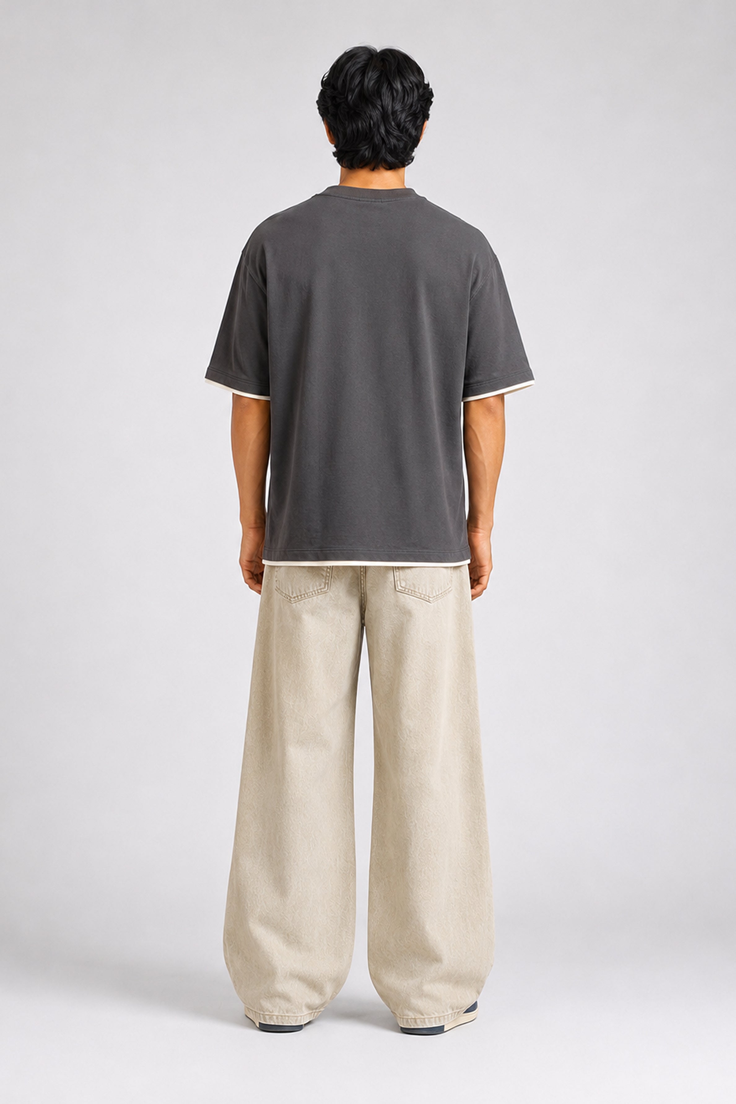 HUSTLE Men's Crew Neck Oversized Tees - Dark Gray