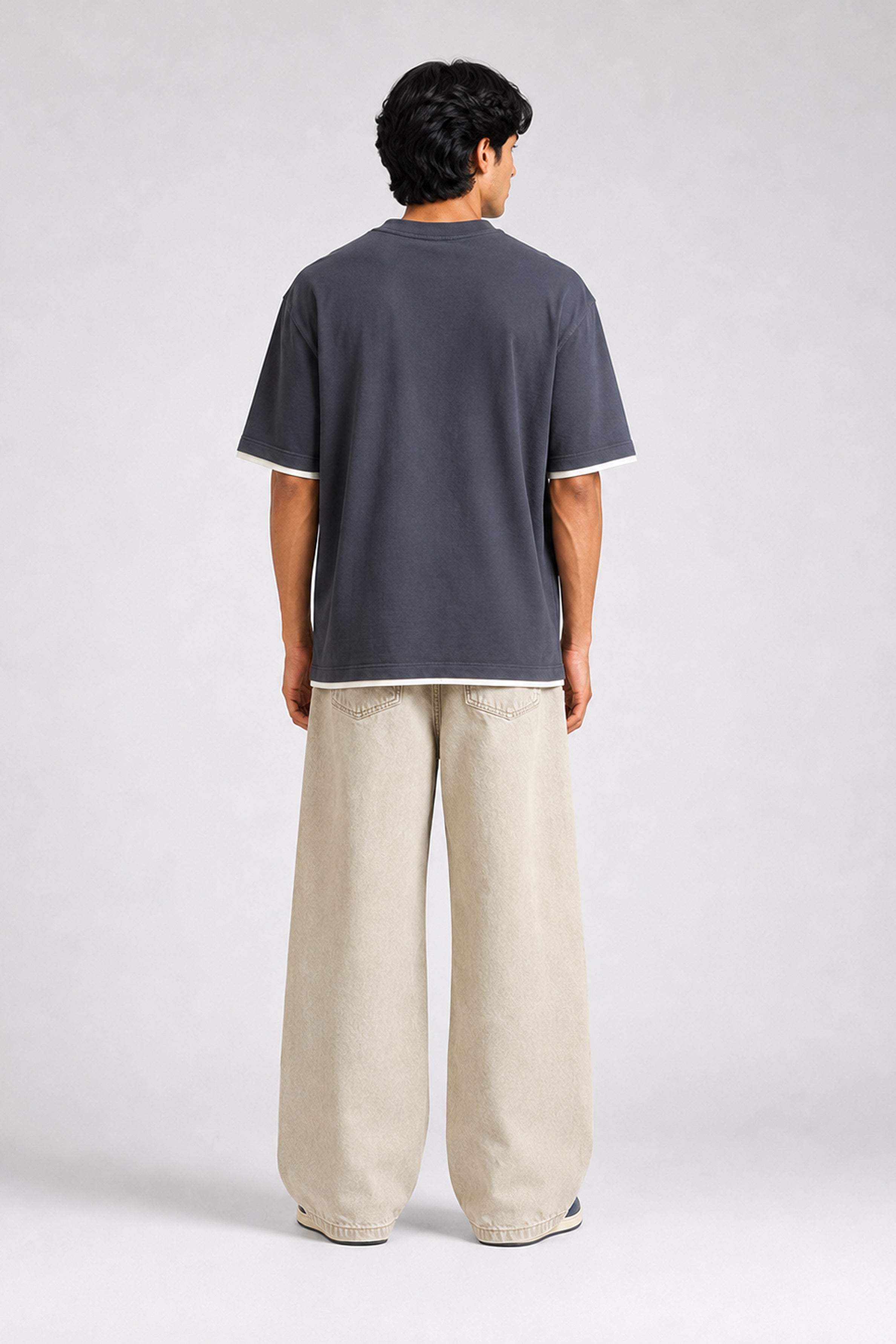 HUSTLE Men's Crew Neck Oversized Tees - Dark Gray