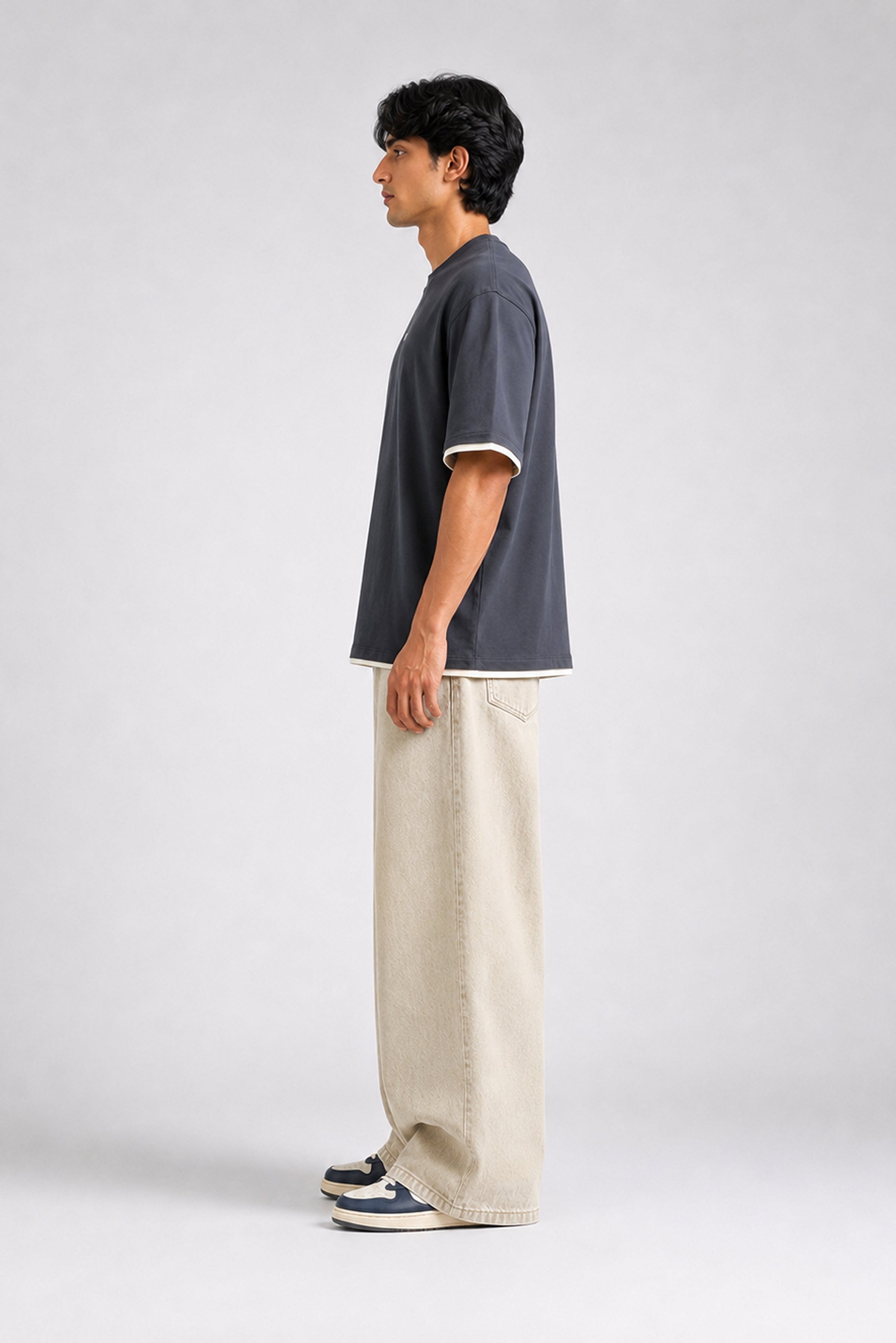 HUSTLE Men's Crew Neck Oversized Tees - Dark Gray
