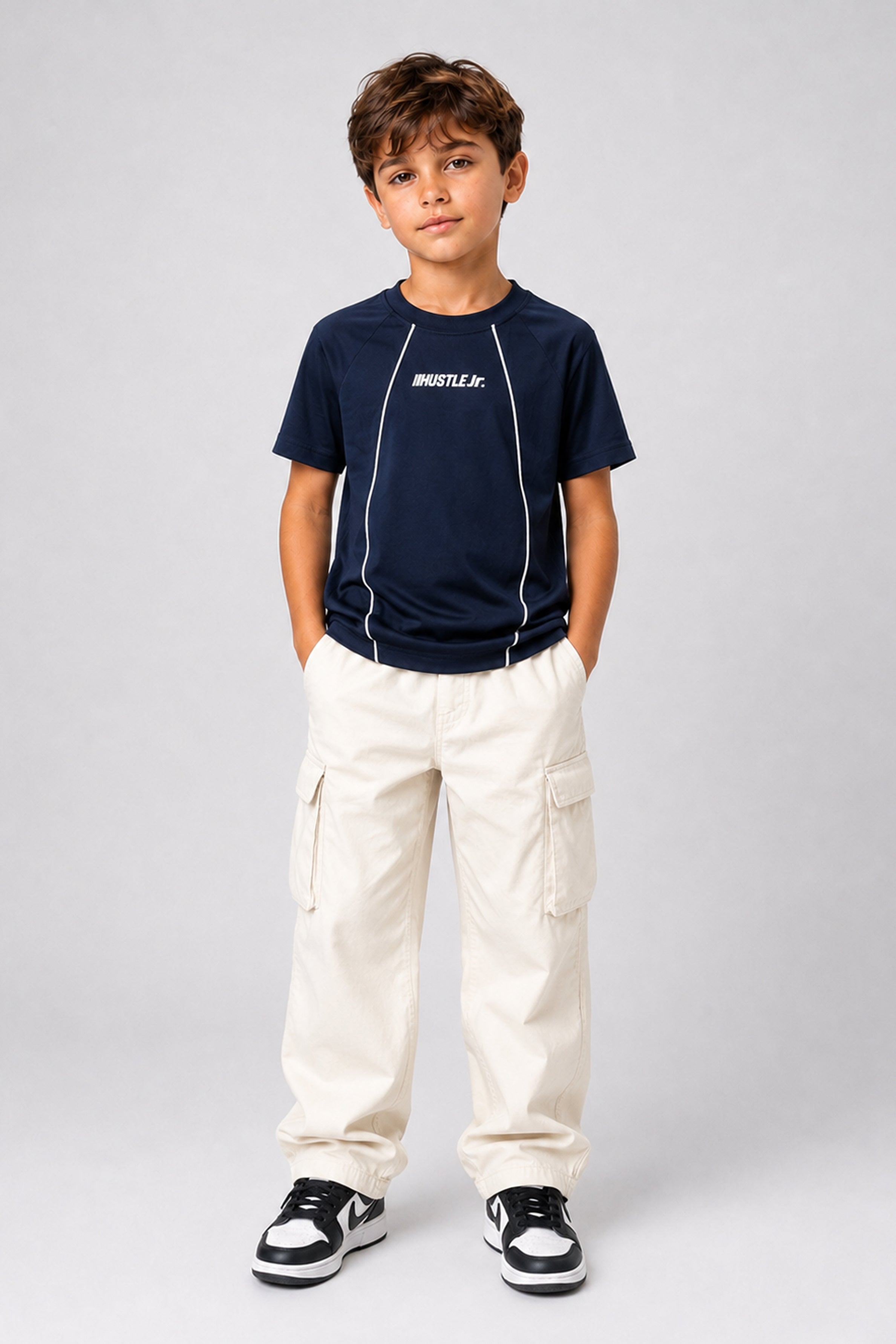 HUSTLE JUNIOR Crew Neck Tees - Navy