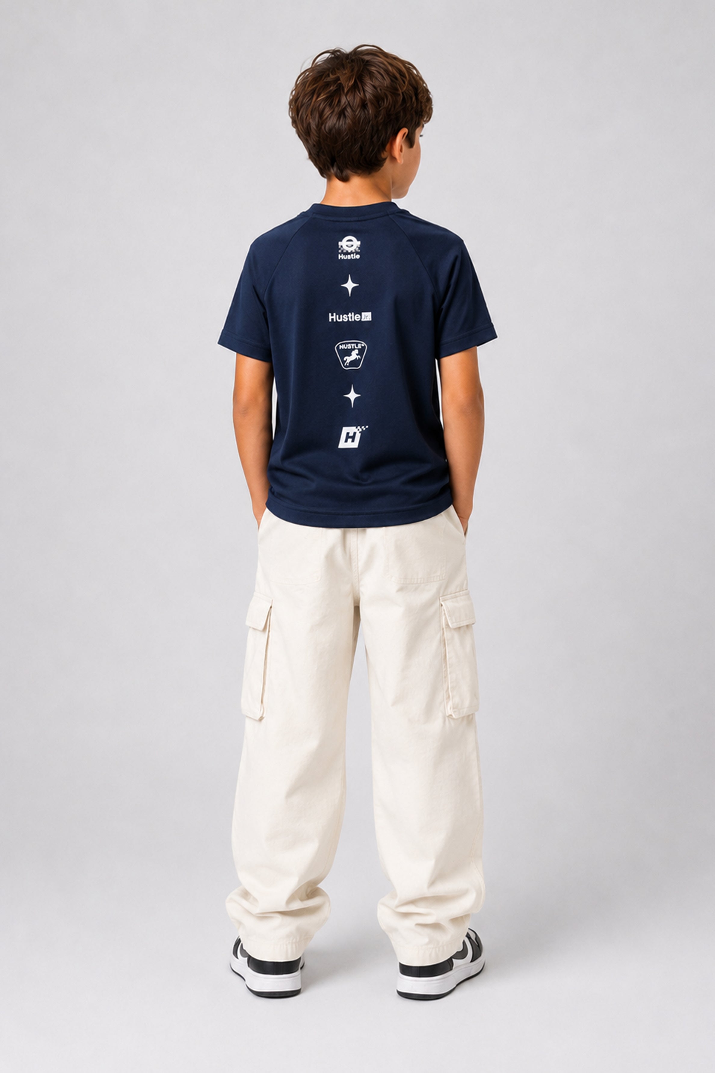 HUSTLE JUNIOR Crew Neck Tees - Navy
