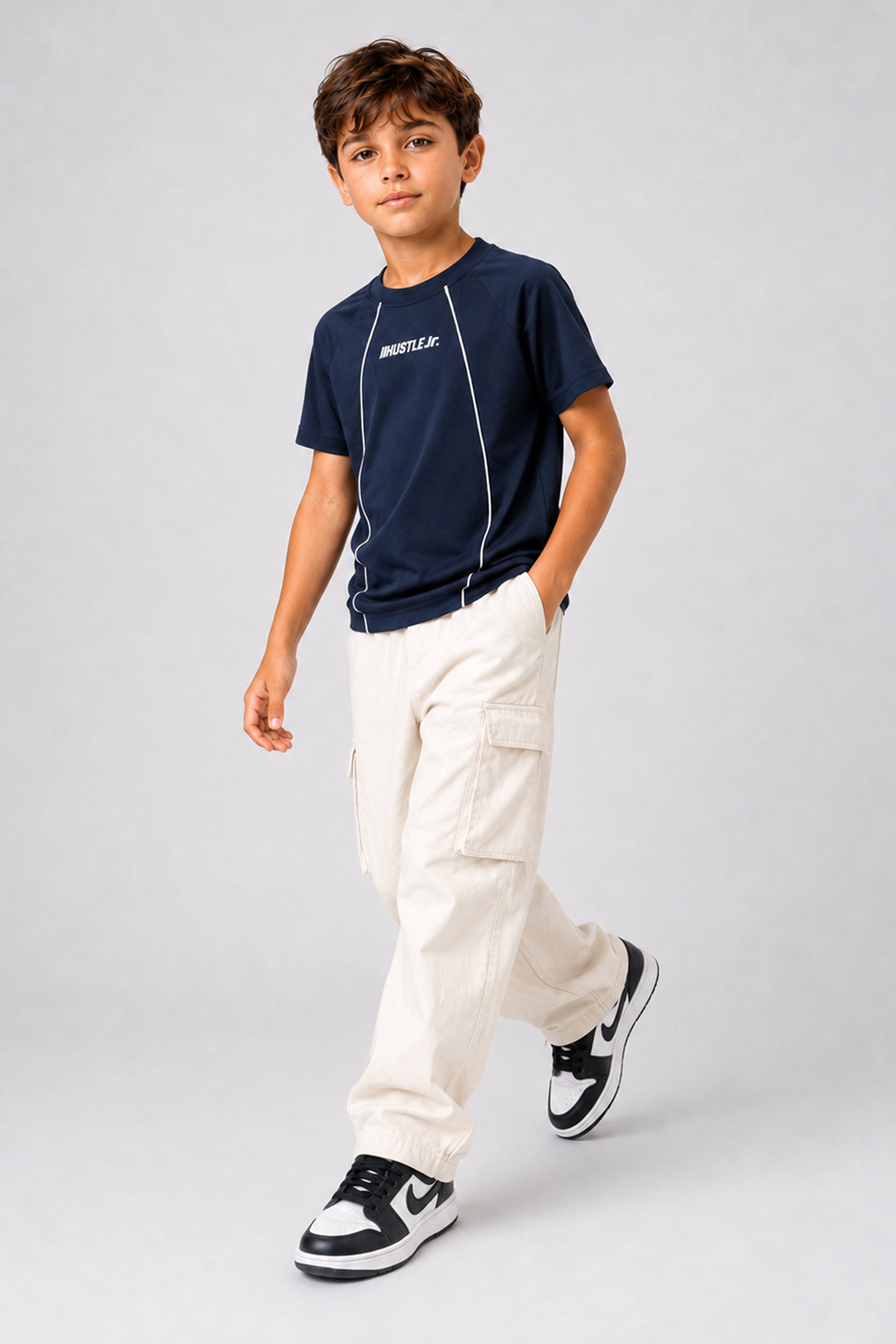 HUSTLE JUNIOR Crew Neck Tees - Navy
