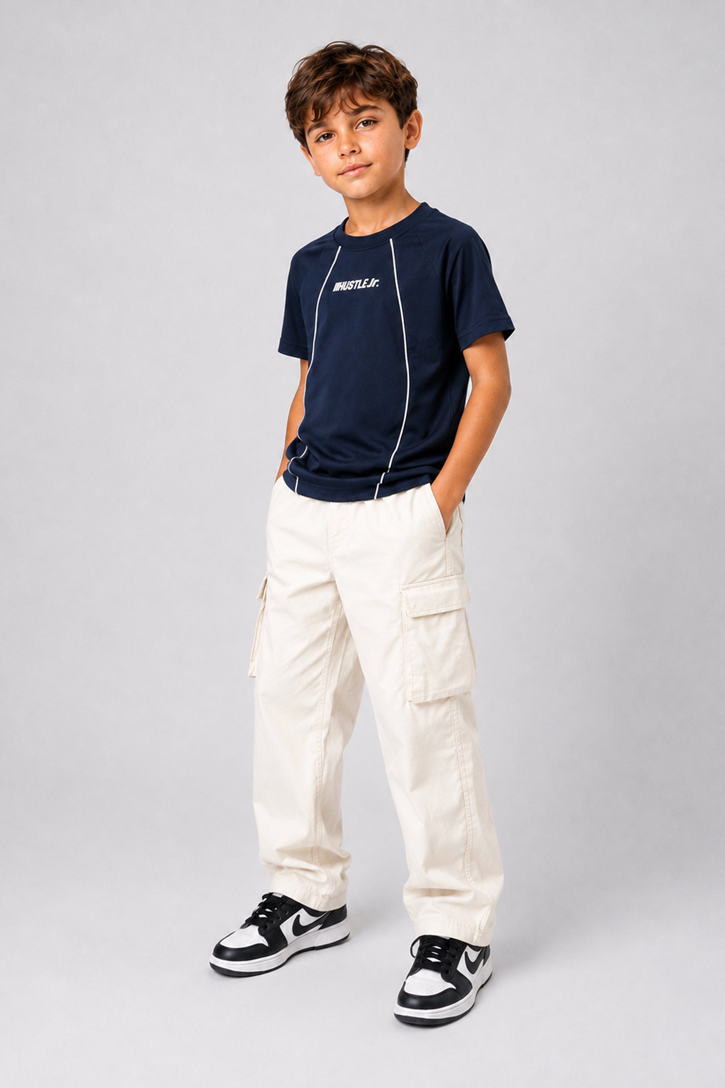 HUSTLE JUNIOR Crew Neck Tees - Navy