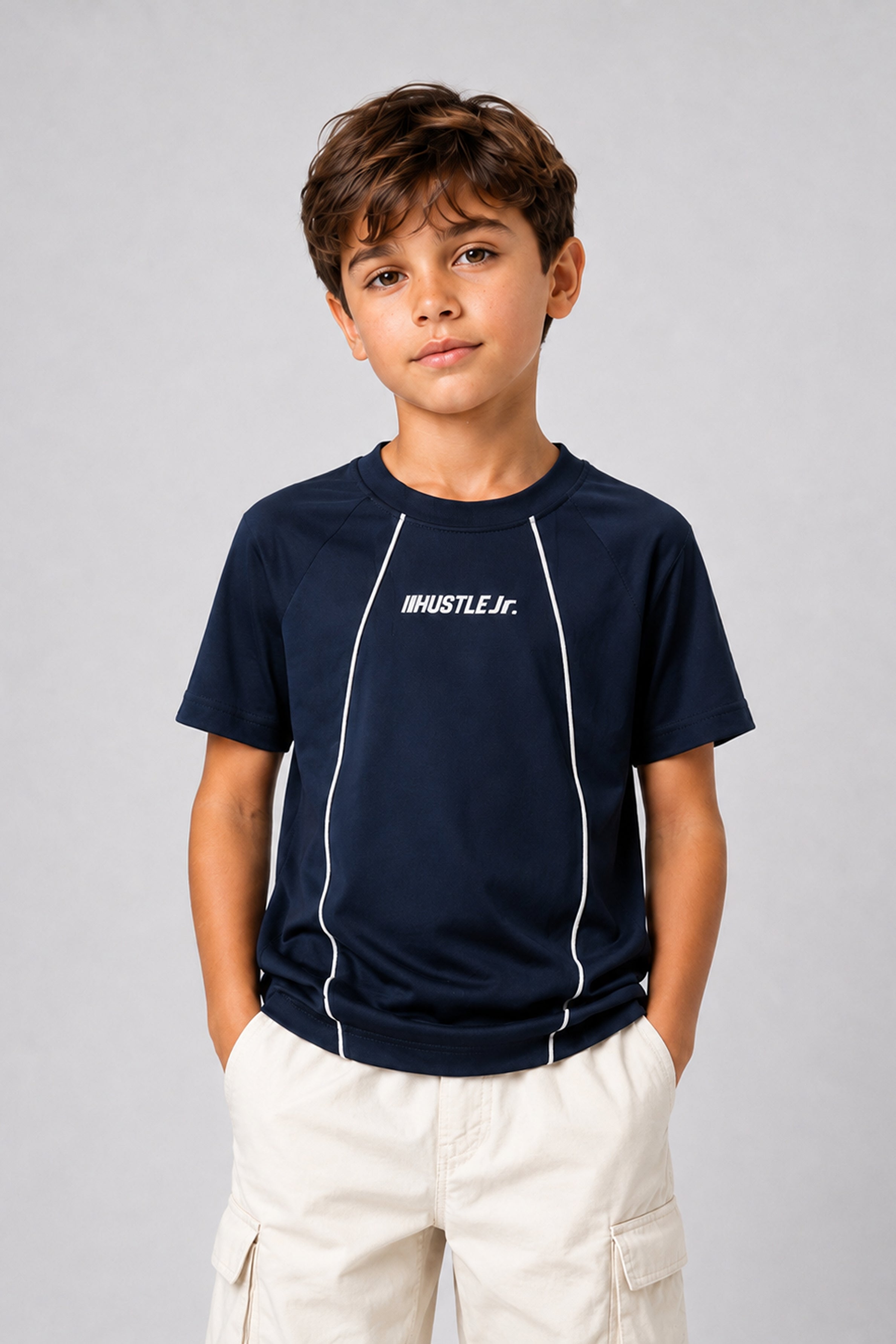 HUSTLE JUNIOR Crew Neck Tees - Navy