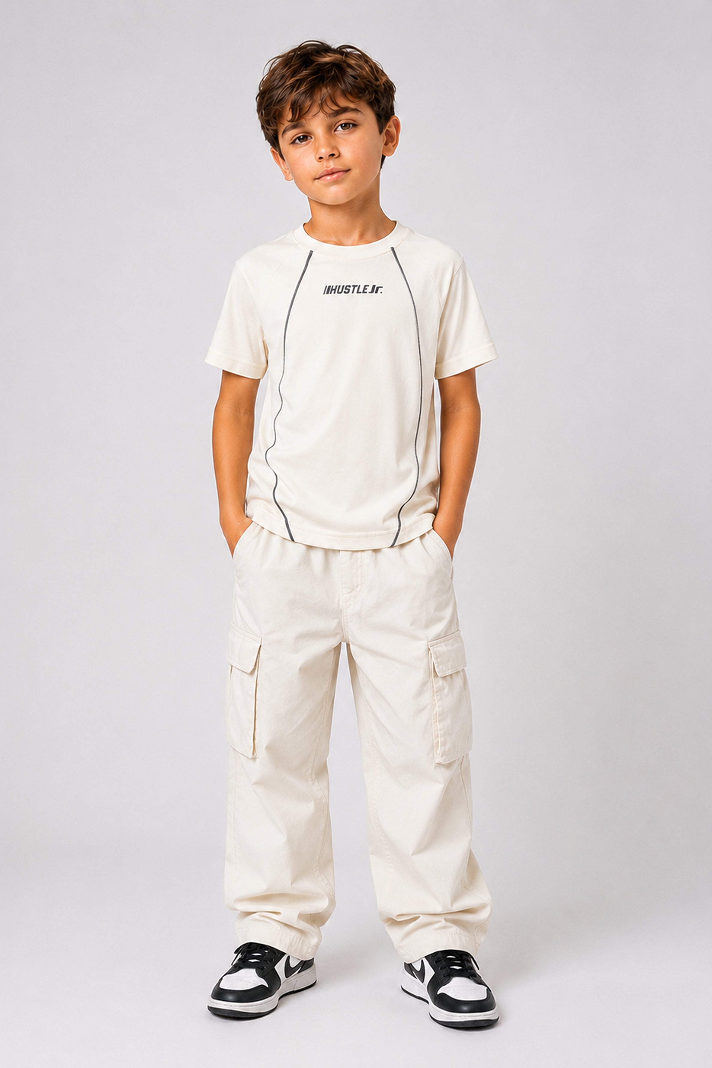 HUSTLE JUNIOR Crew Neck Tees - Cream