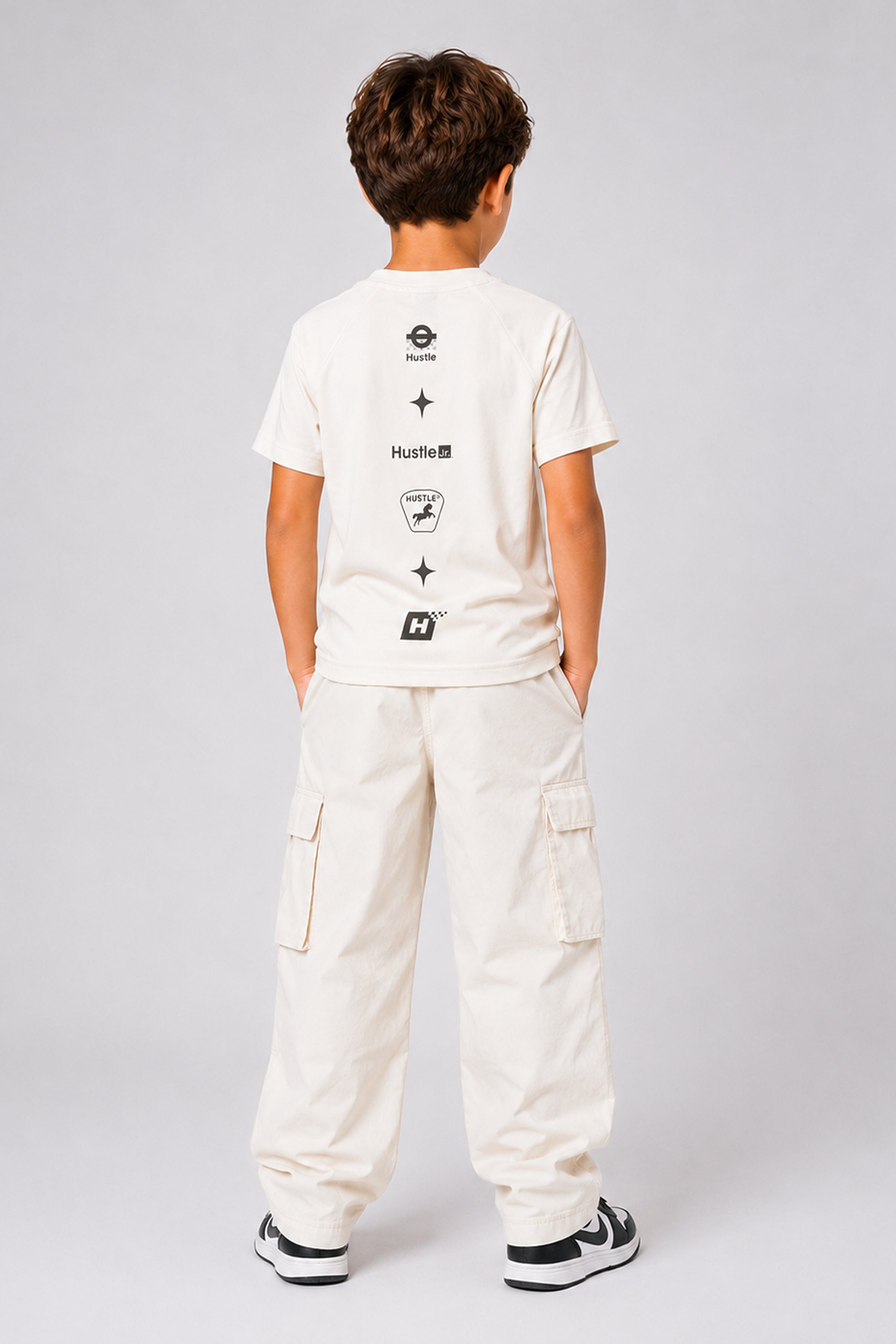 HUSTLE JUNIOR Crew Neck Tees - Cream
