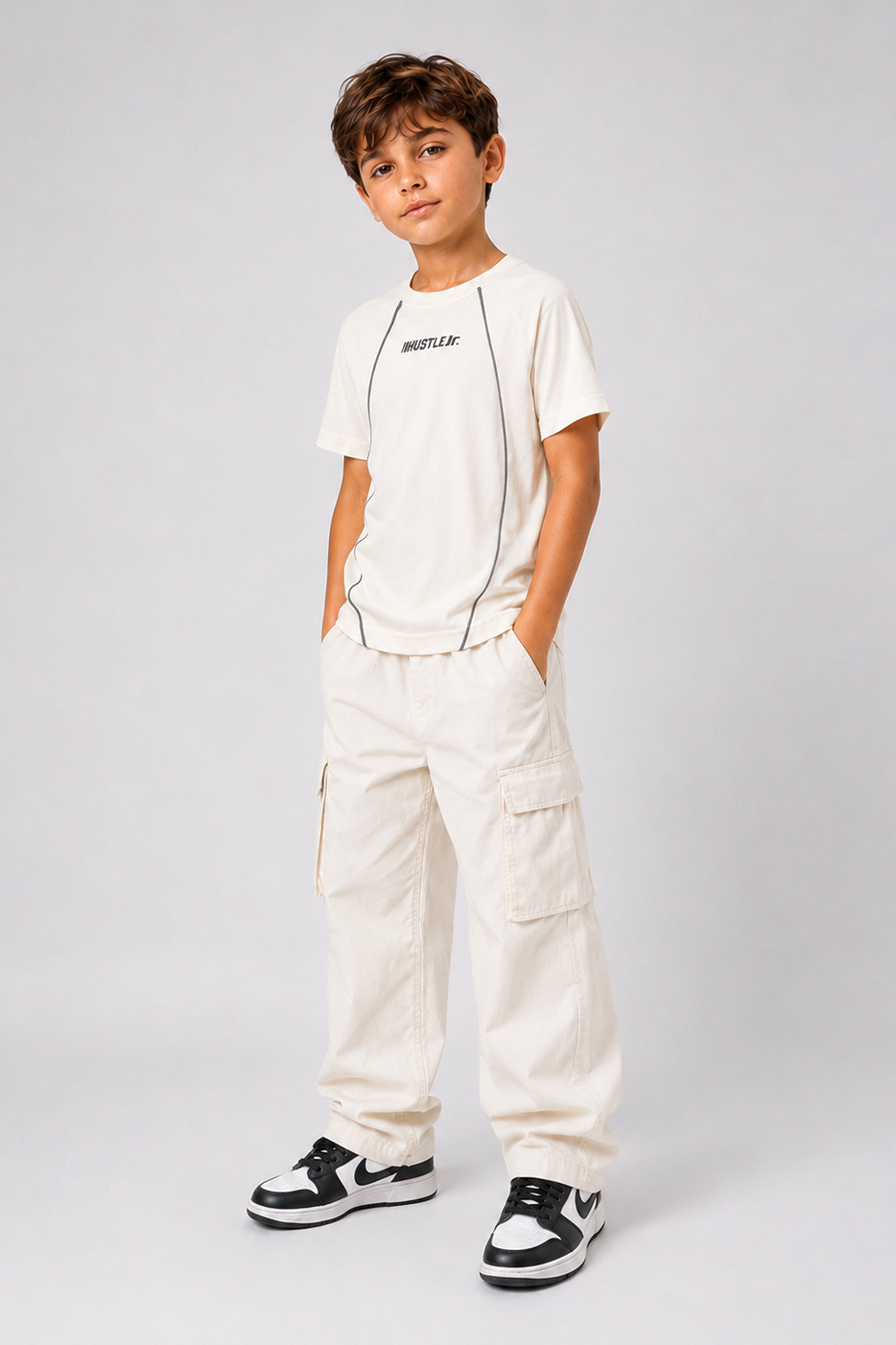 HUSTLE JUNIOR Crew Neck Tees - Cream