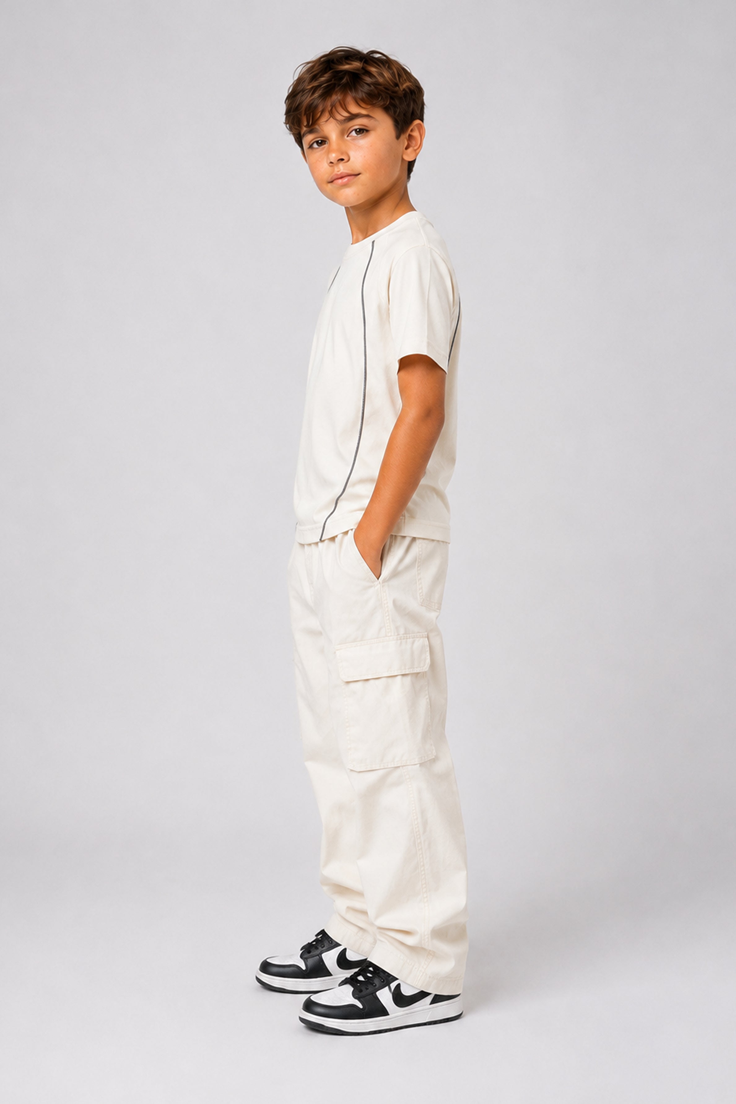 HUSTLE JUNIOR Crew Neck Tees - Cream