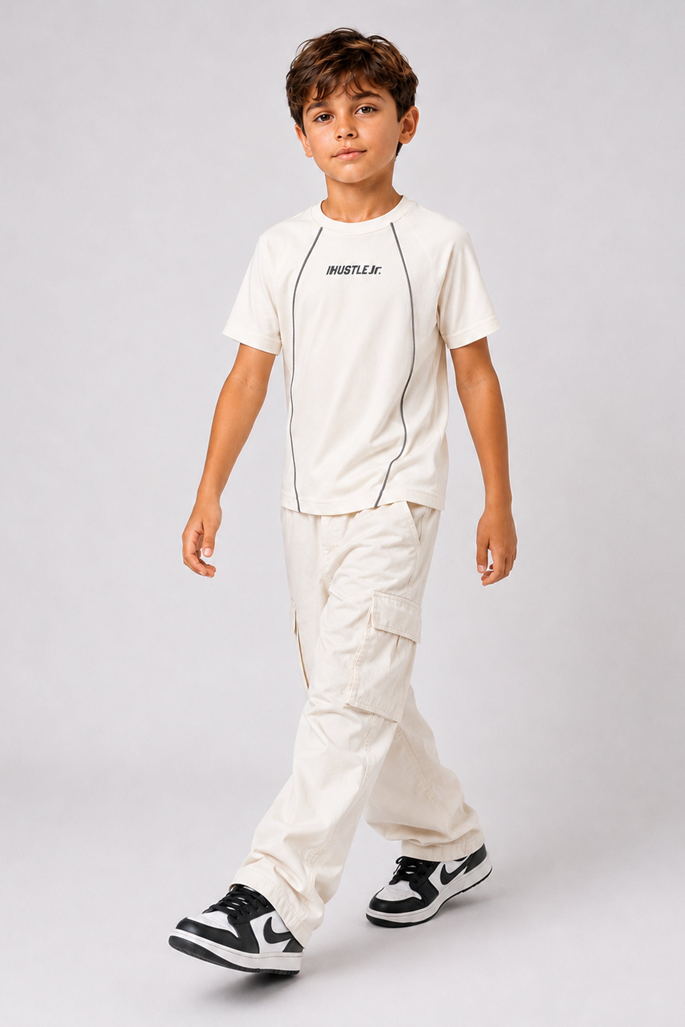 HUSTLE JUNIOR Crew Neck Tees - Cream